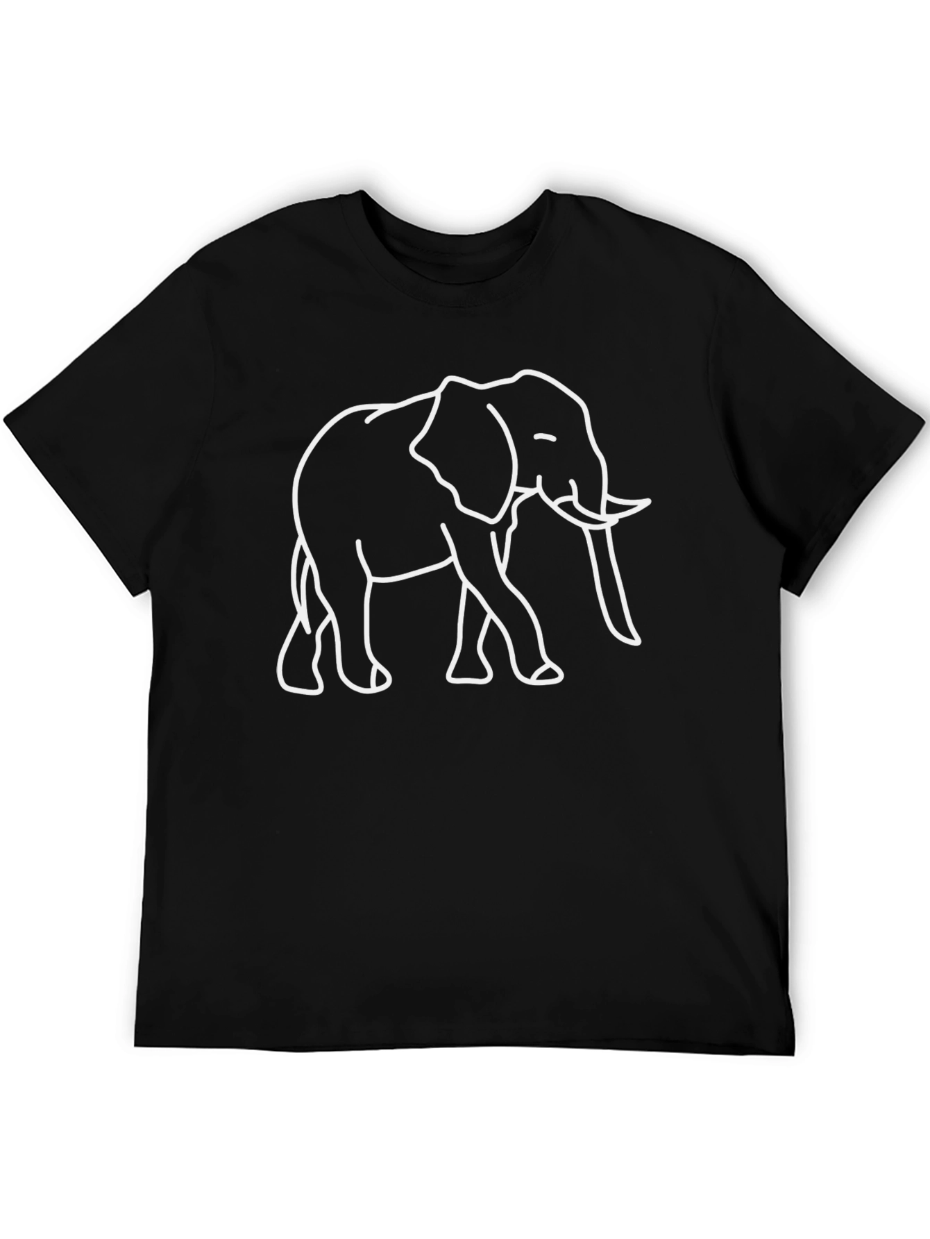 Elephant Outline Graphic Tee - Black Cotton Casual Shirt