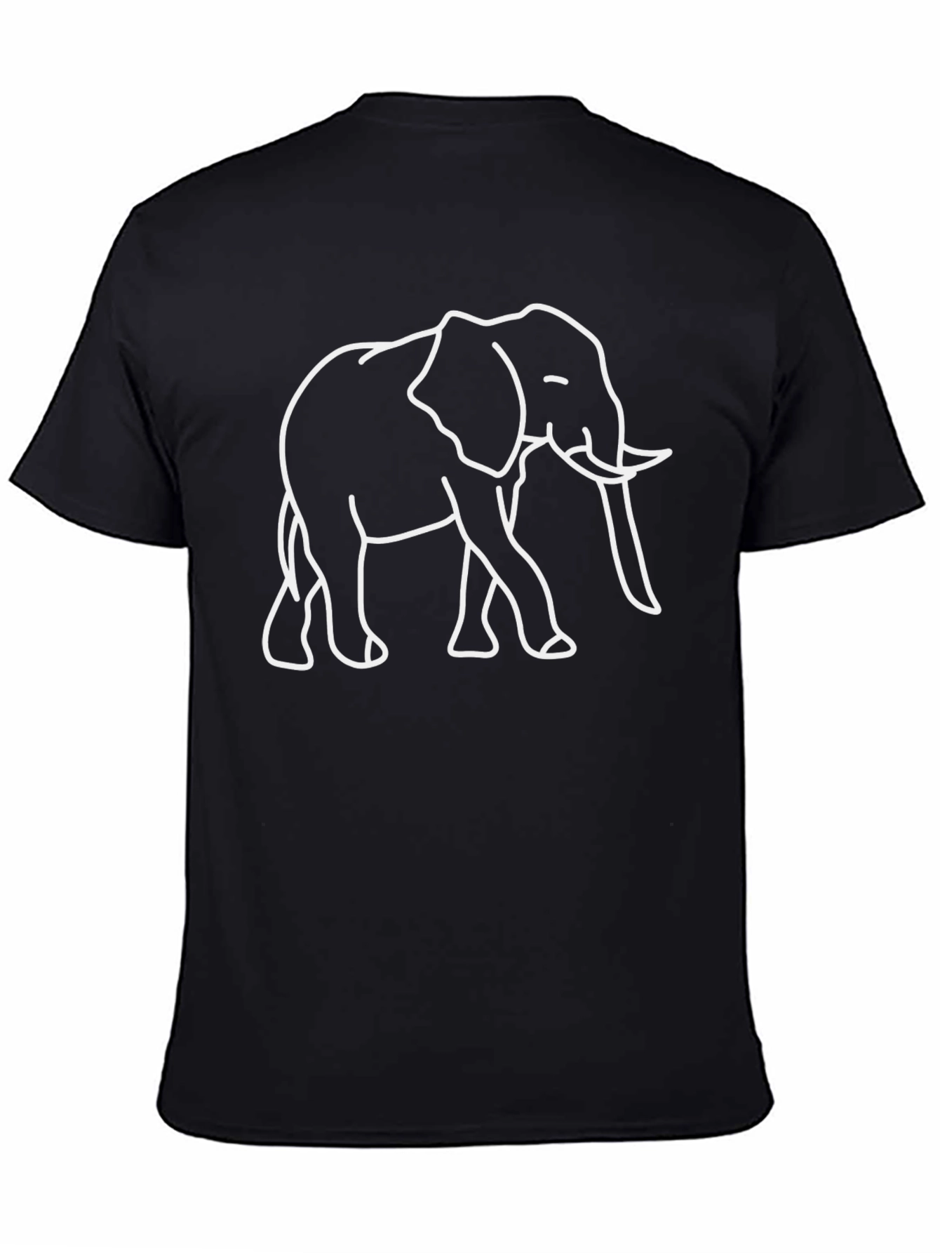 Elephant Outline Graphic Tee - Black Cotton Casual Shirt