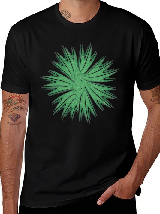 Abstract Green Burst Graphic Tee - Casual Black T-Shirt