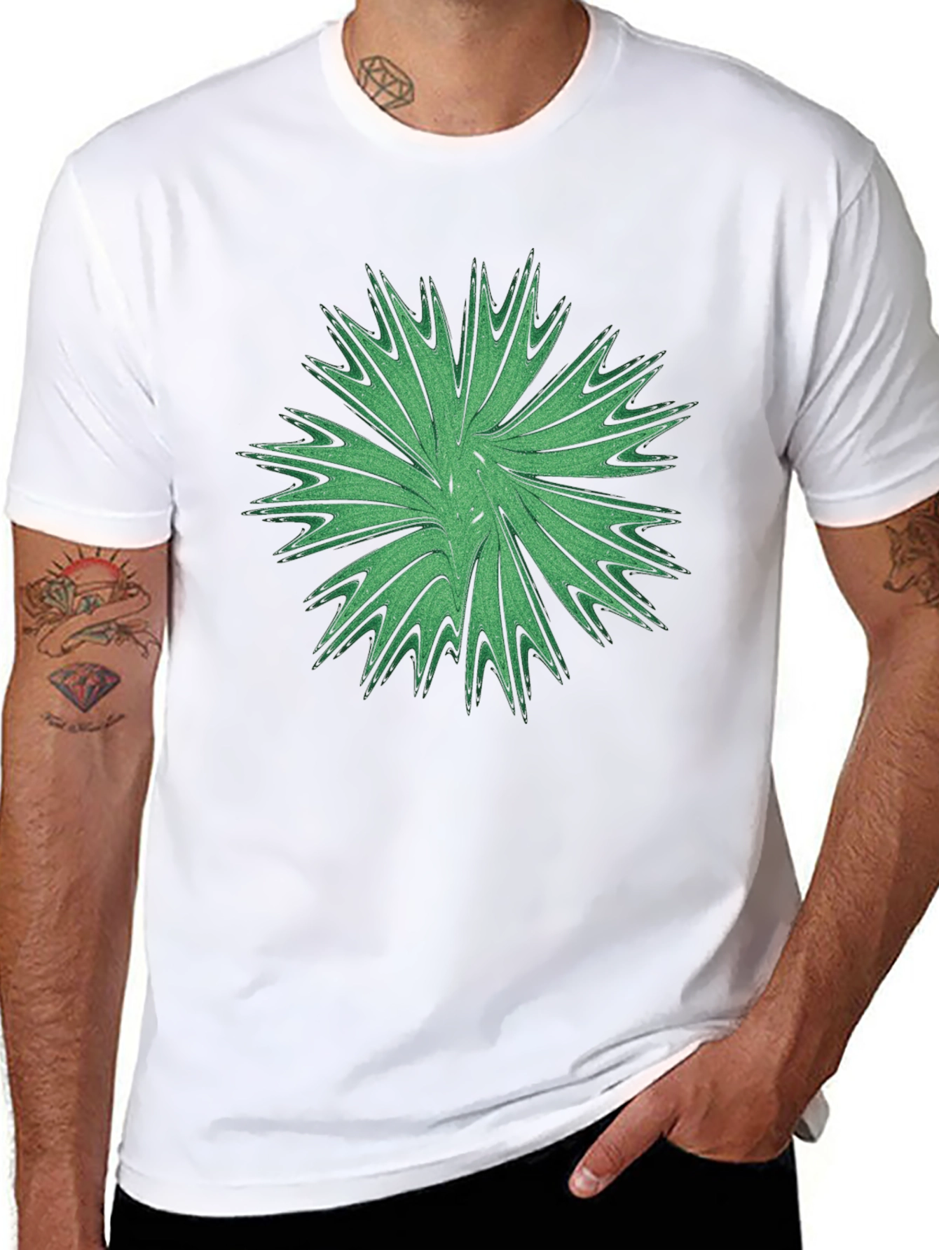 Abstract Green Burst Graphic Tee - Casual Black T-Shirt