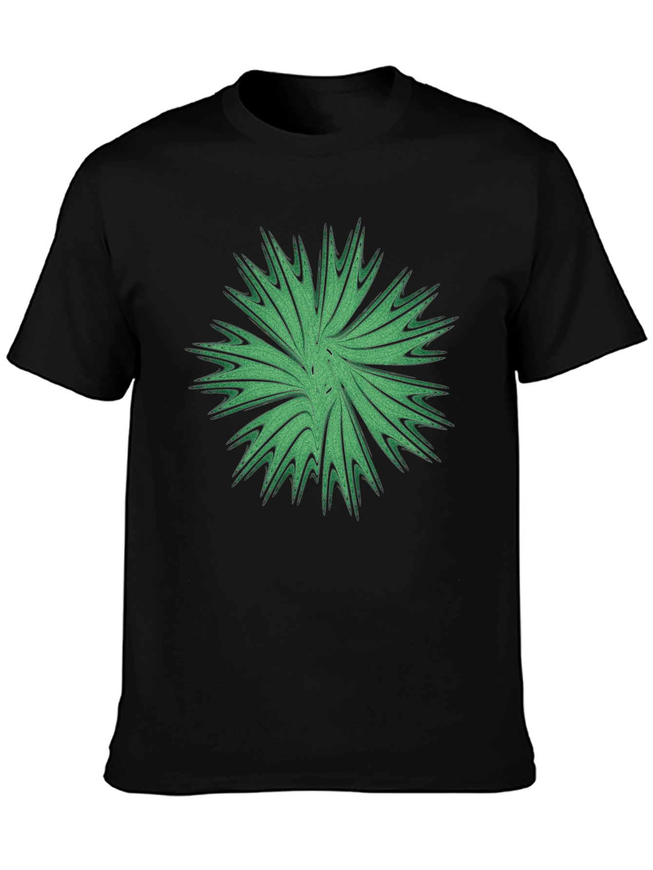 Abstract Green Burst Graphic Tee - Casual Black T-Shirt
