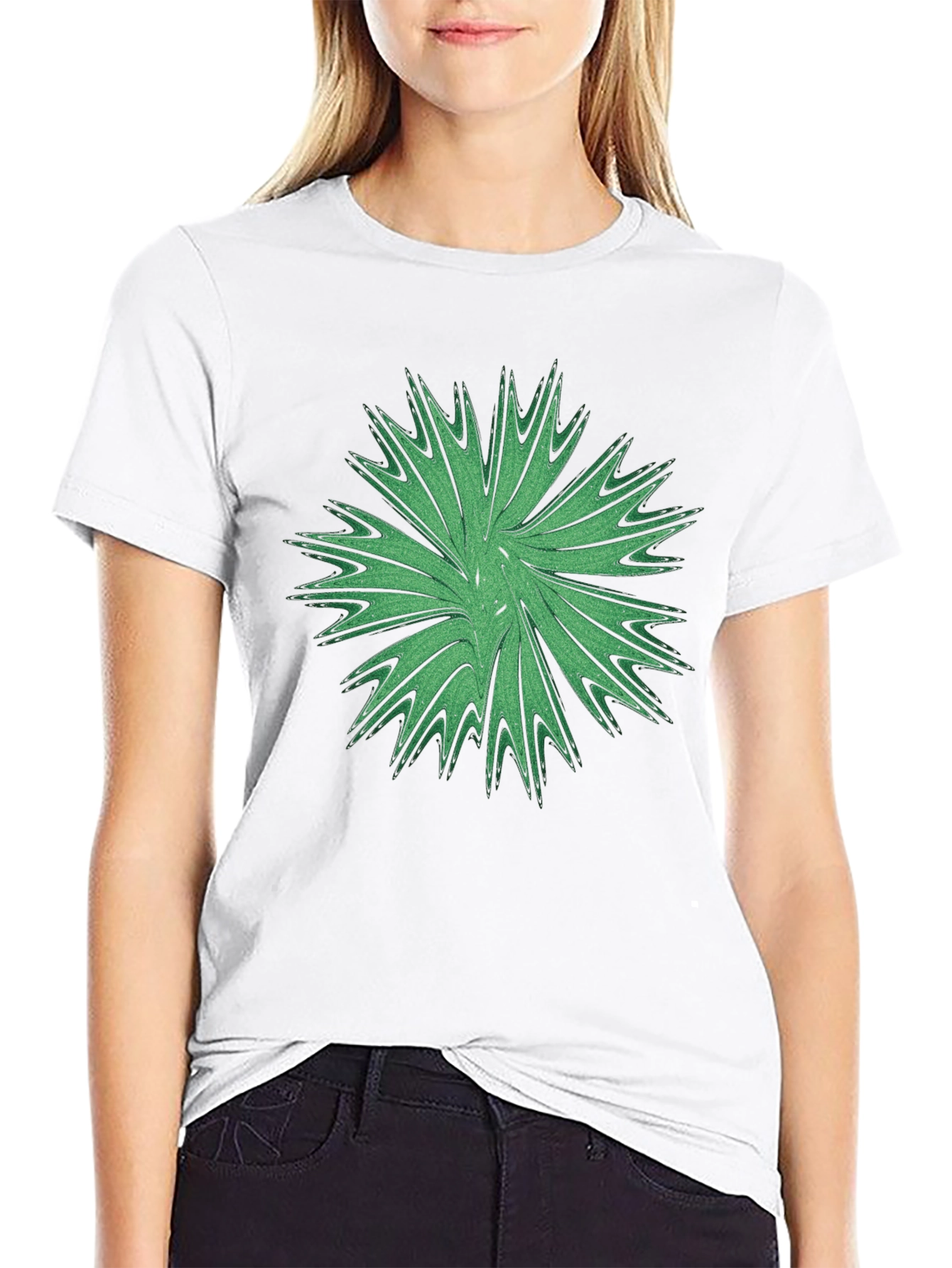 Abstract Green Burst Graphic Tee - Casual Black T-Shirt