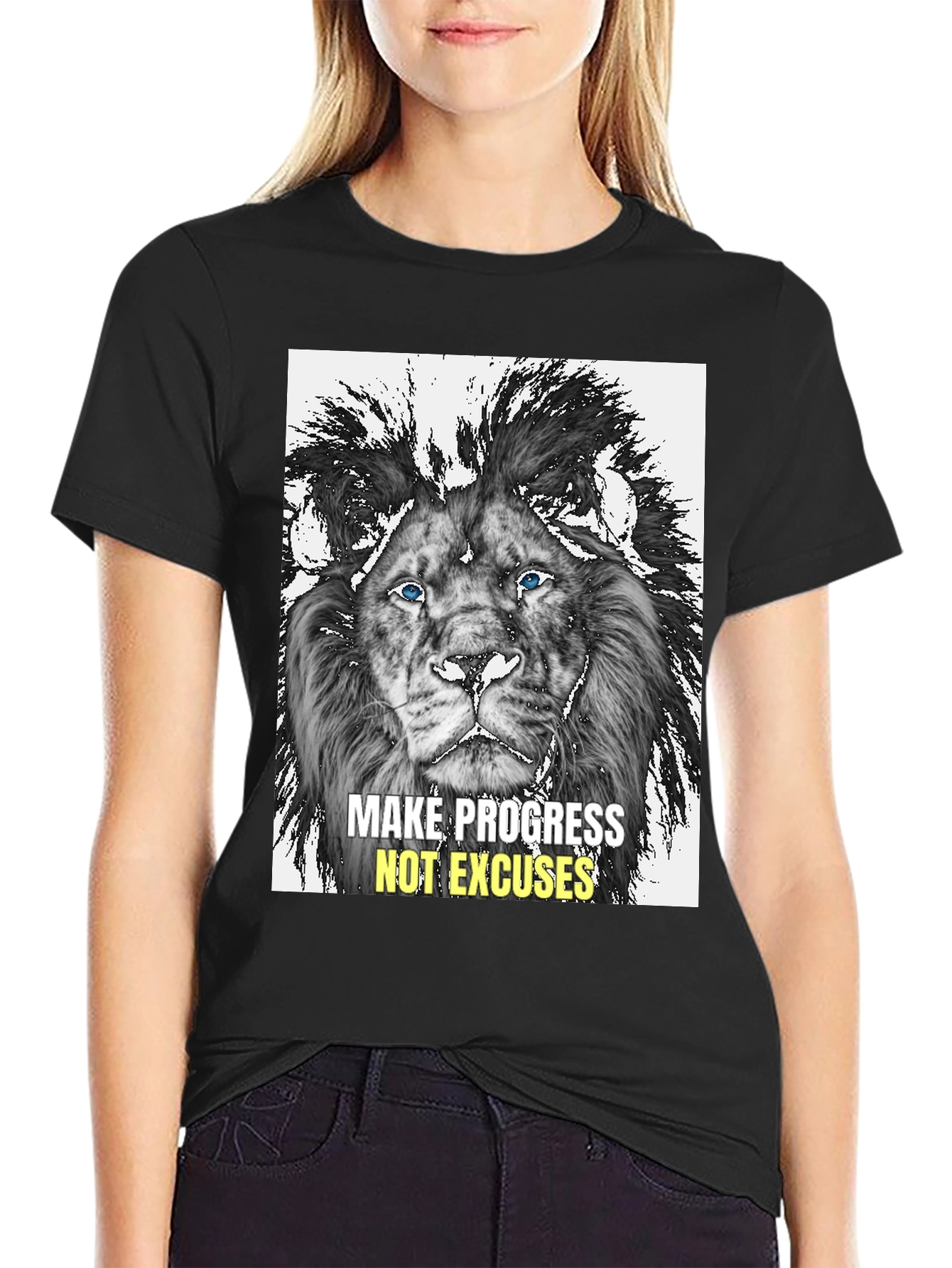 Lion Graphic Print Tee - Progress Over Excuses
