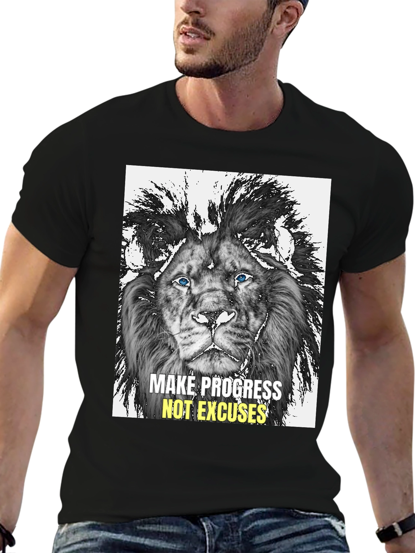Lion Graphic Print Tee - Progress Over Excuses
