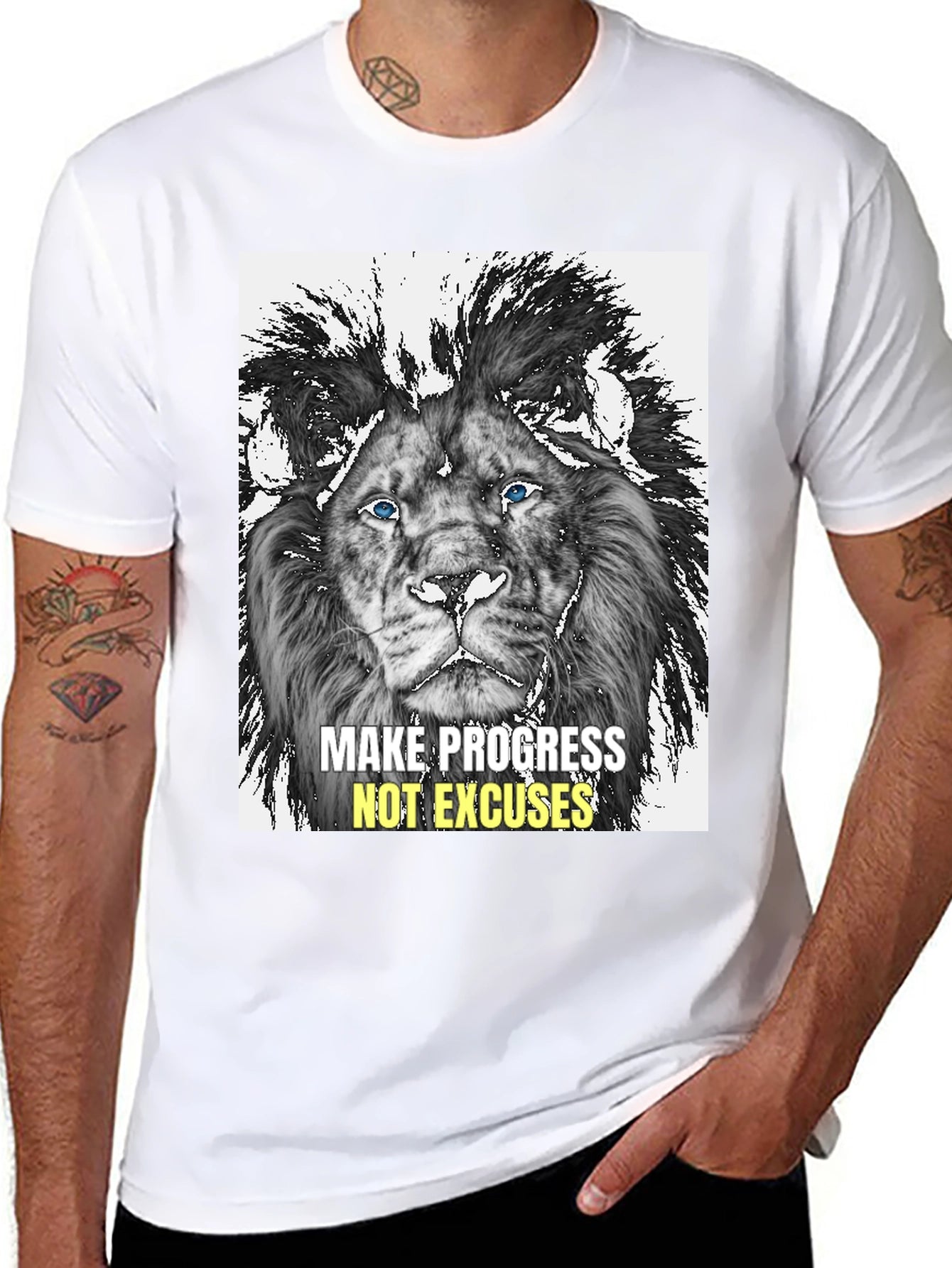 Lion Graphic Print Tee - Progress Over Excuses