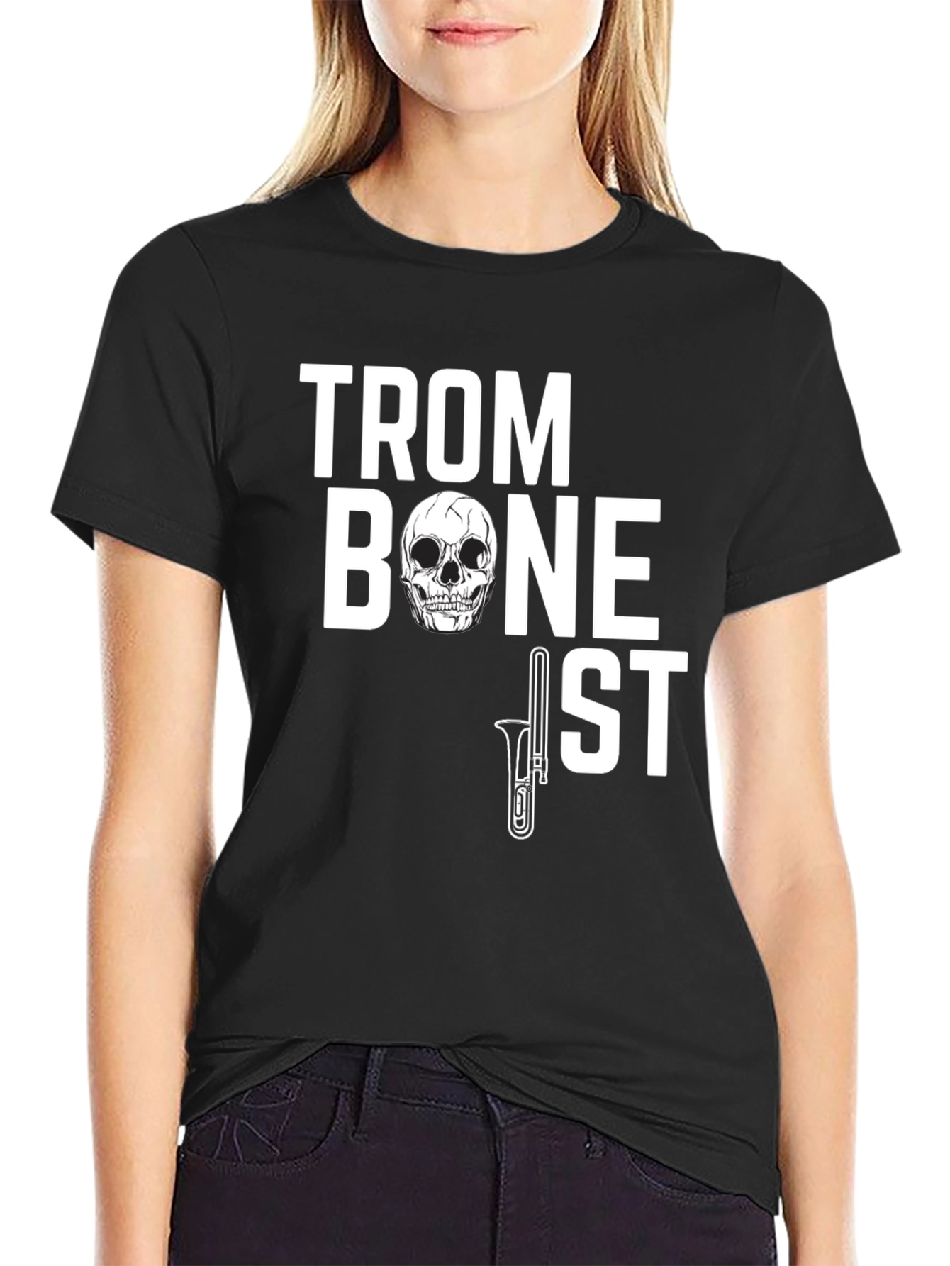 Trombonist Skull Graphic Black T-Shirt