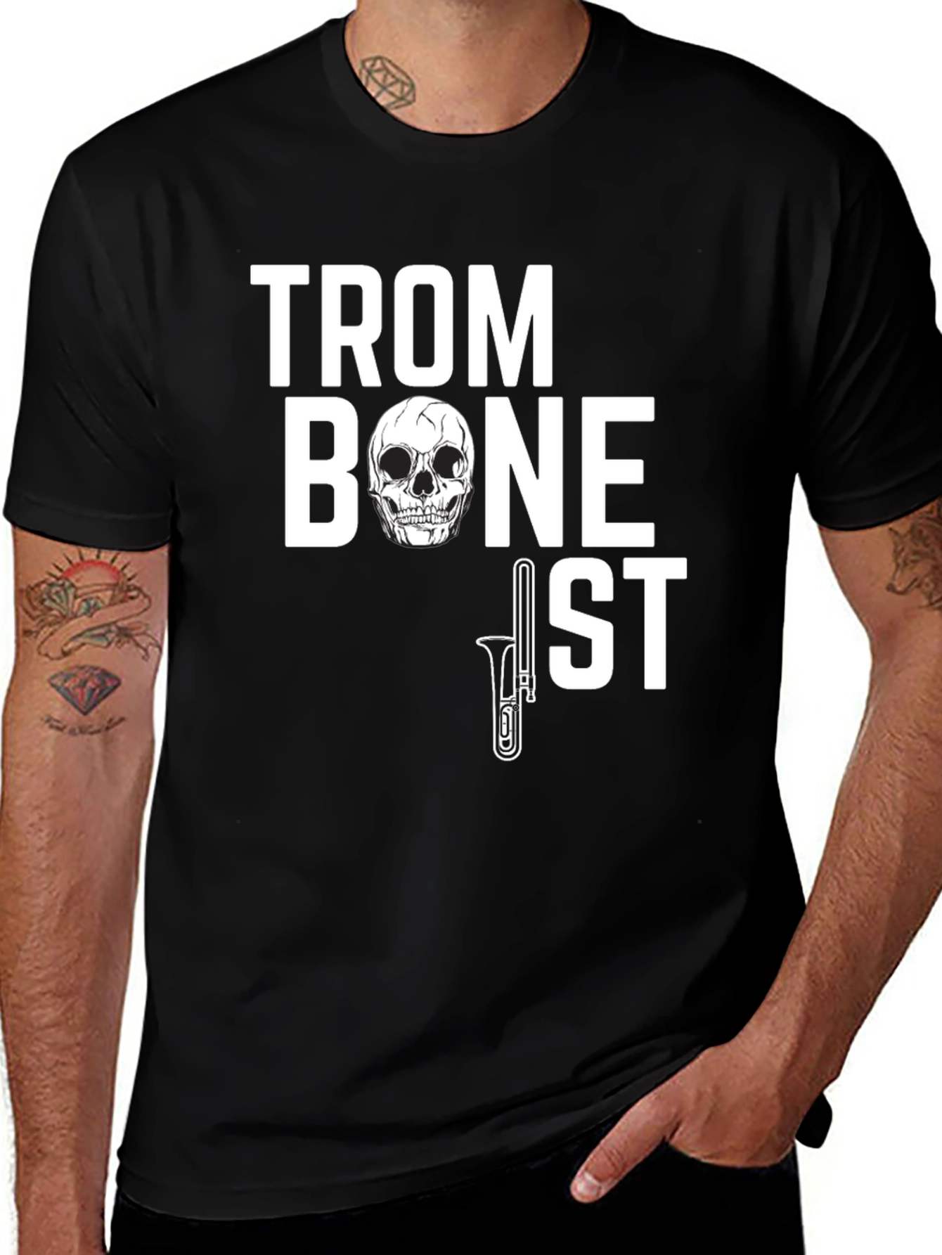 Trombonist Skull Graphic Black T-Shirt