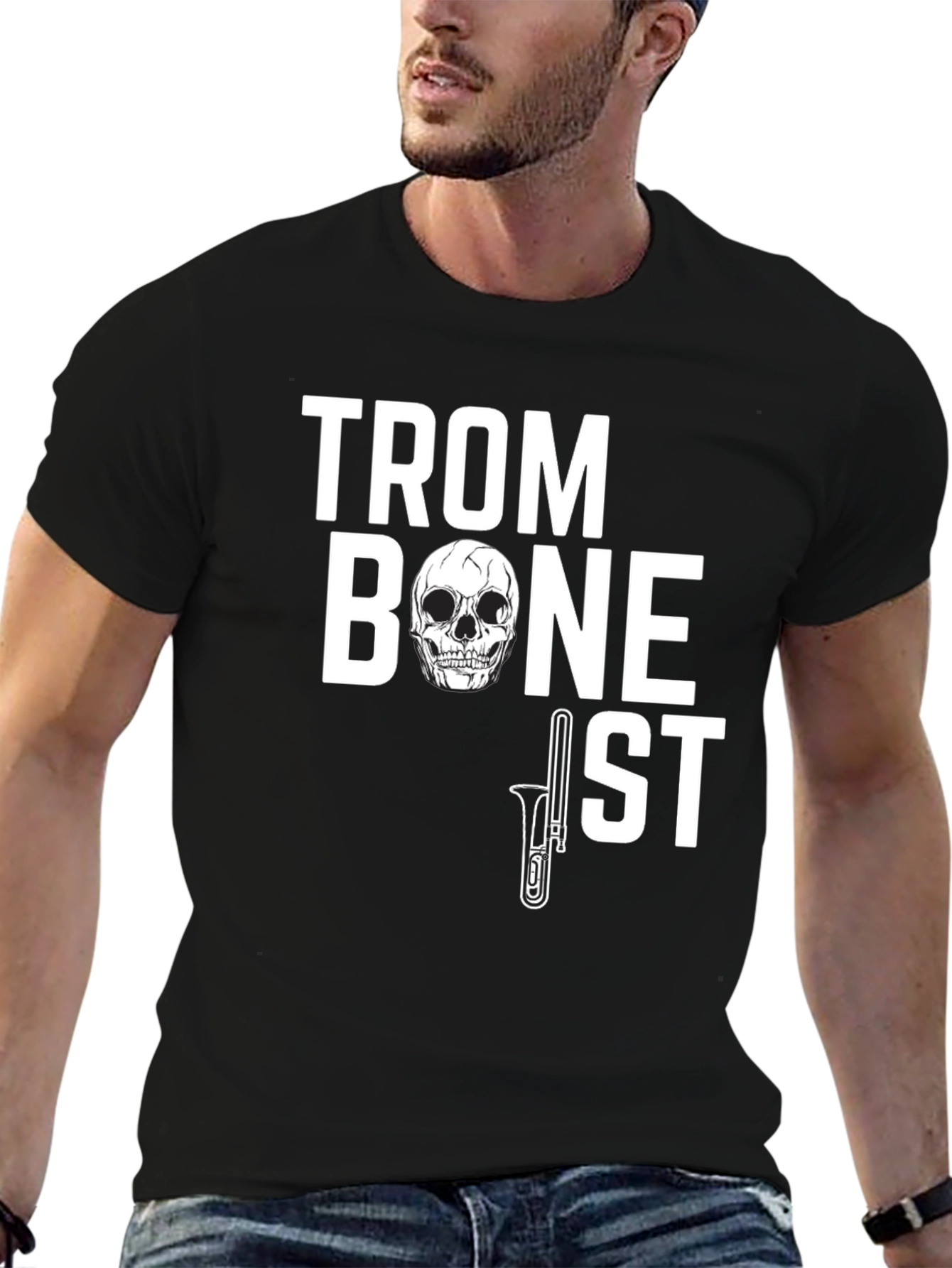 Trombonist Skull Graphic Black T-Shirt