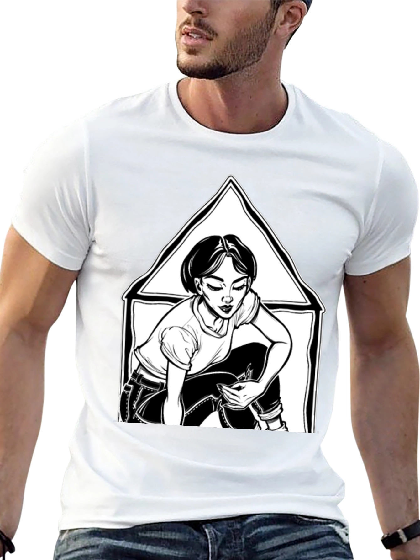 Black Graphic Tee: Woman in Triangle