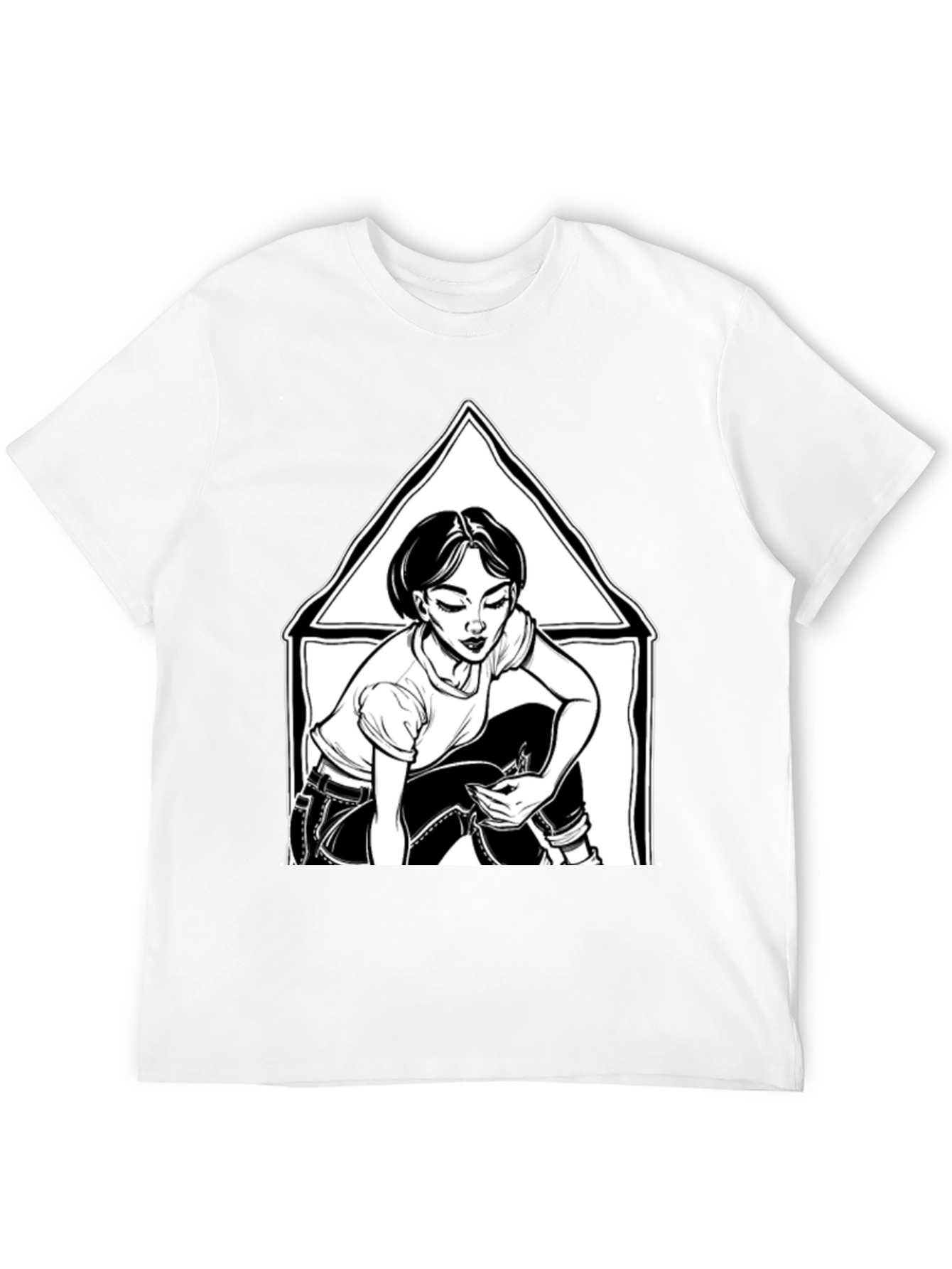 Black Graphic Tee: Woman in Triangle