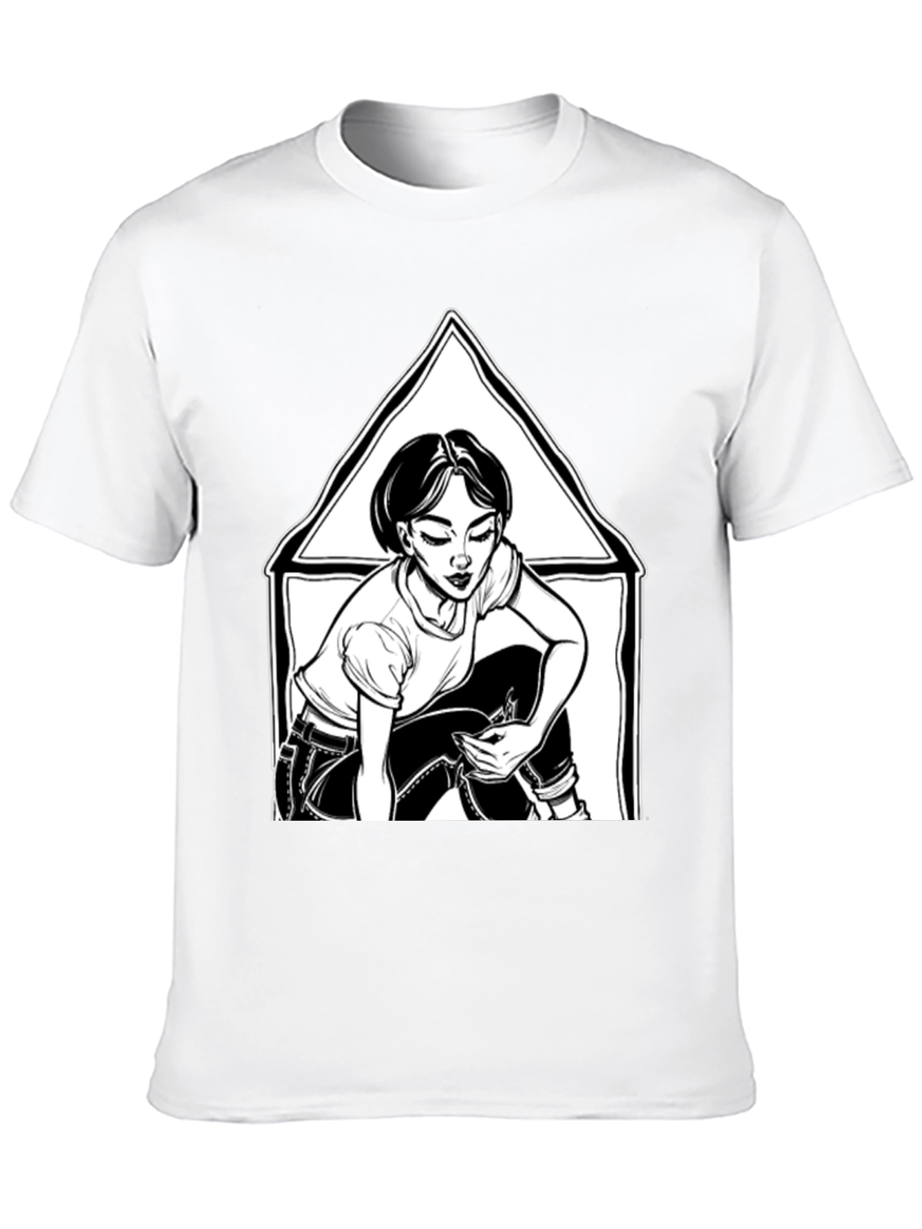Black Graphic Tee: Woman in Triangle