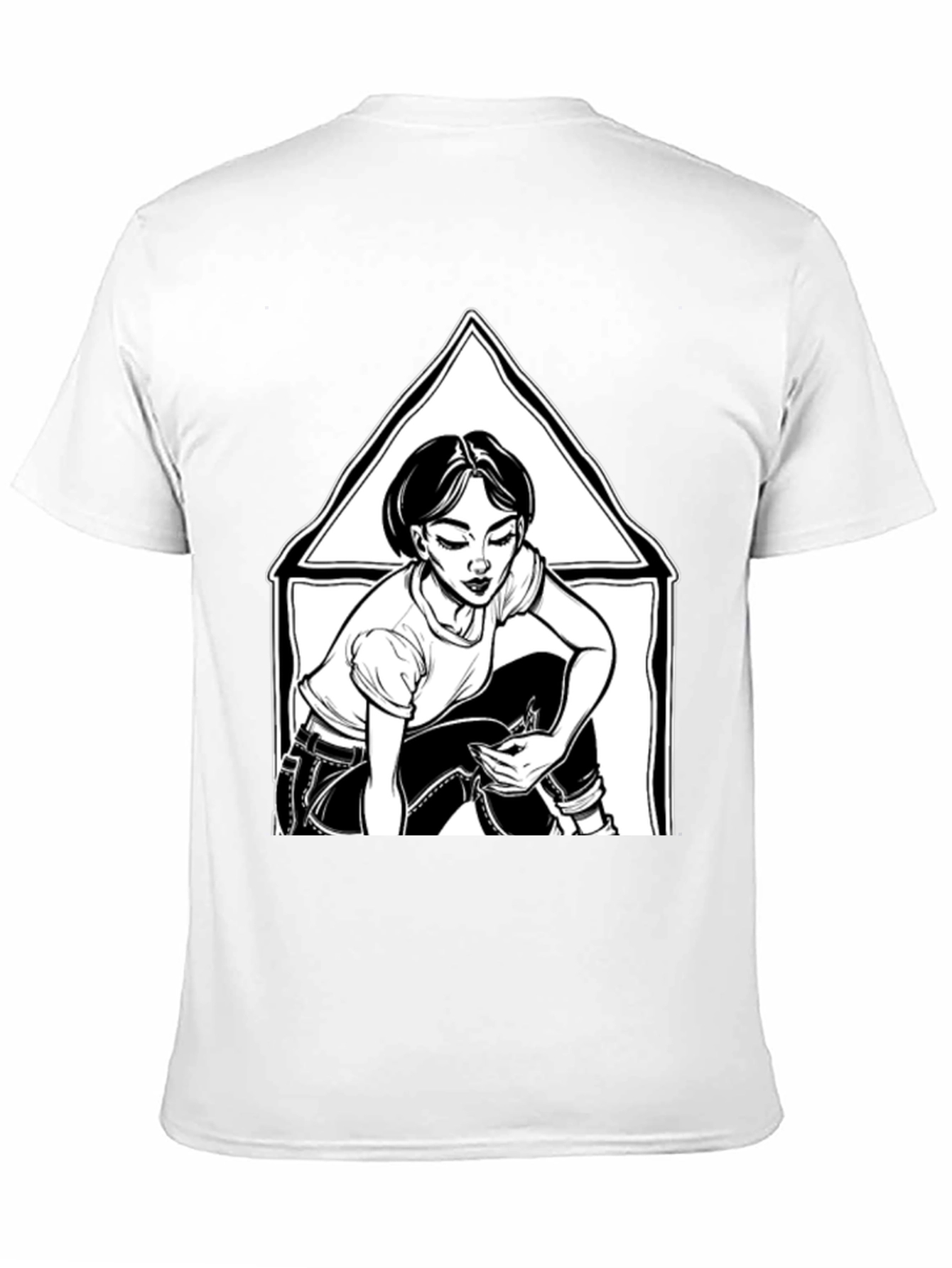 Black Graphic Tee: Woman in Triangle