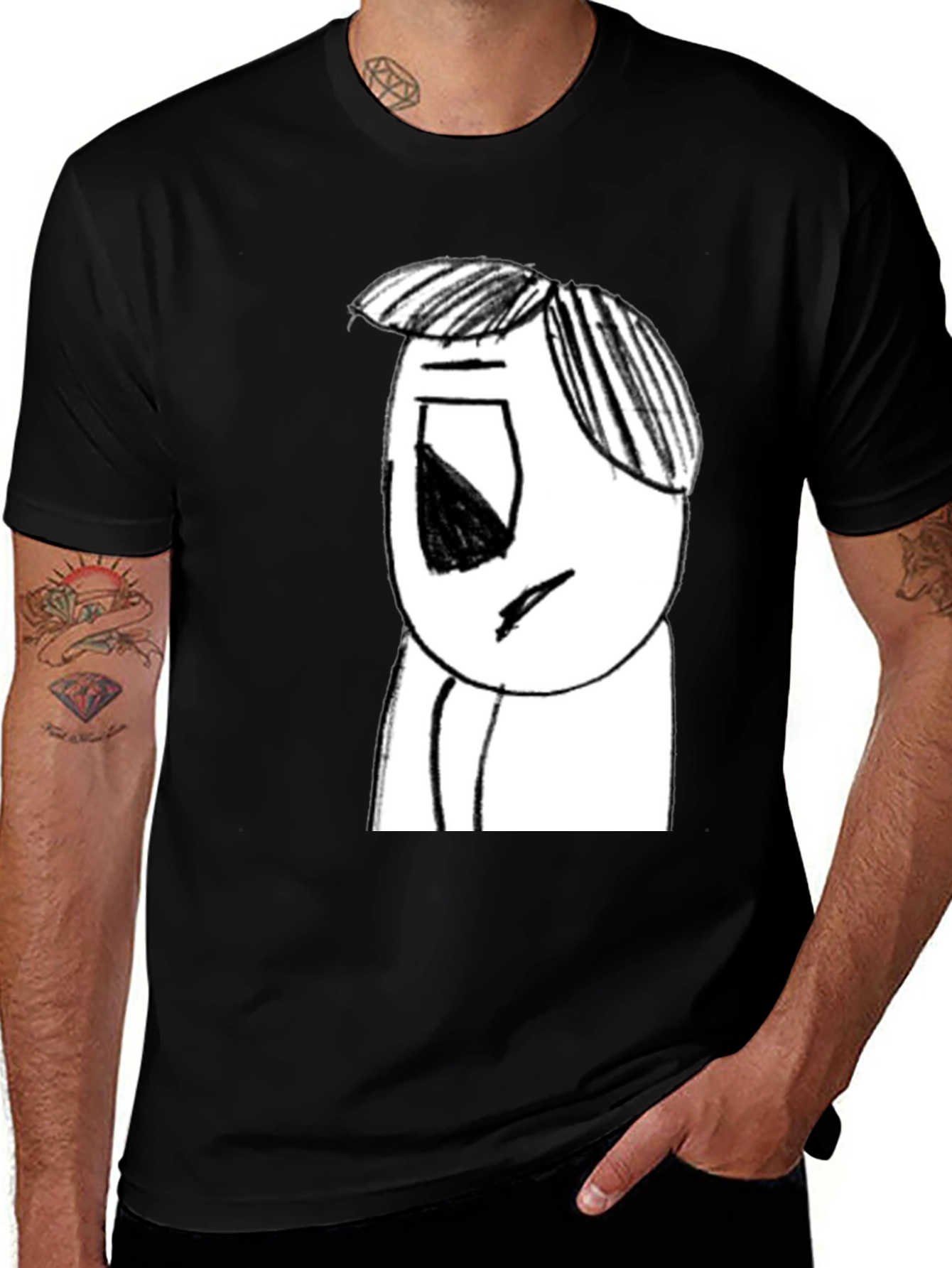 Cartoon Sketch Black T-Shirt