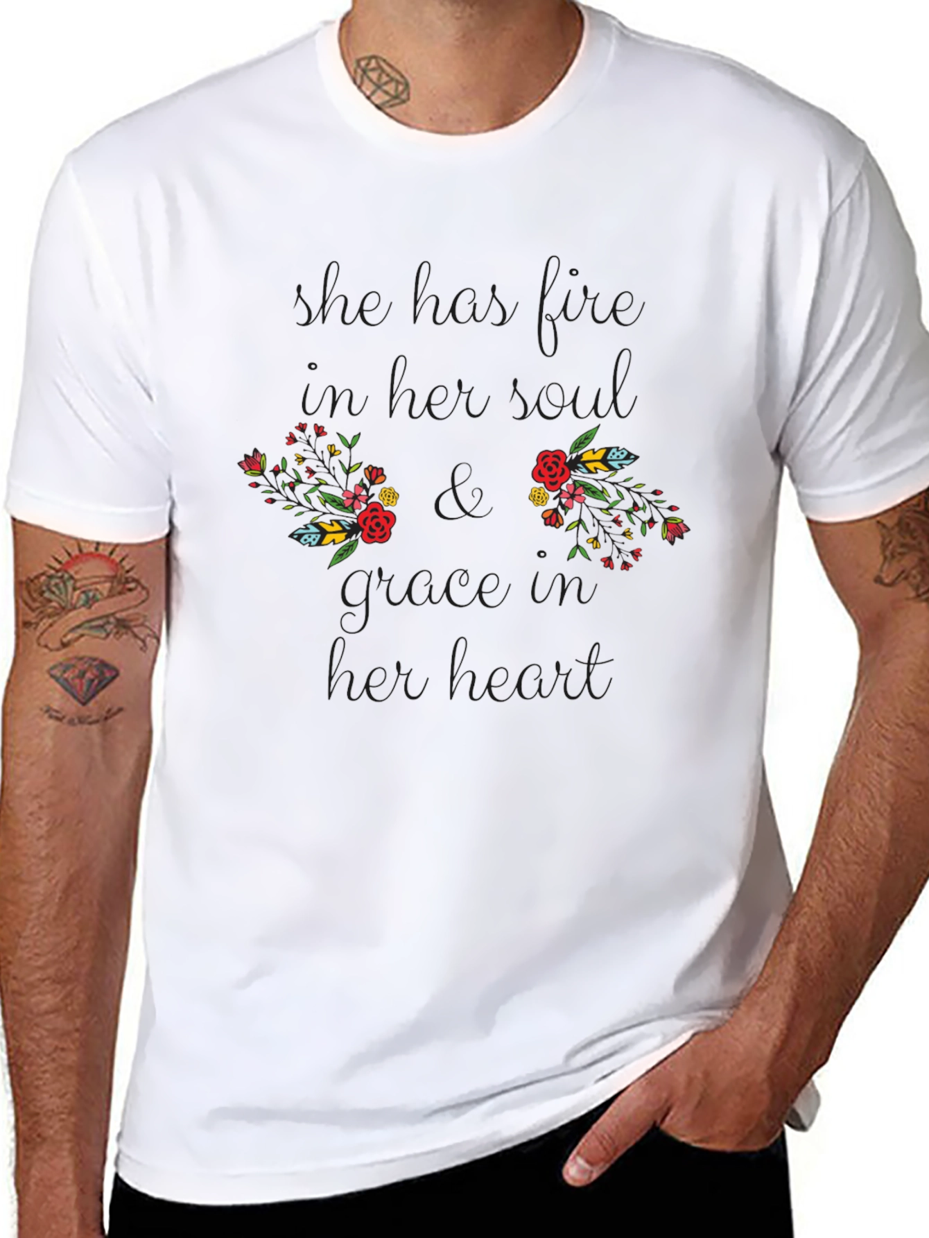 Floral Boobs Grow Heart Black Graphic T-Shirt