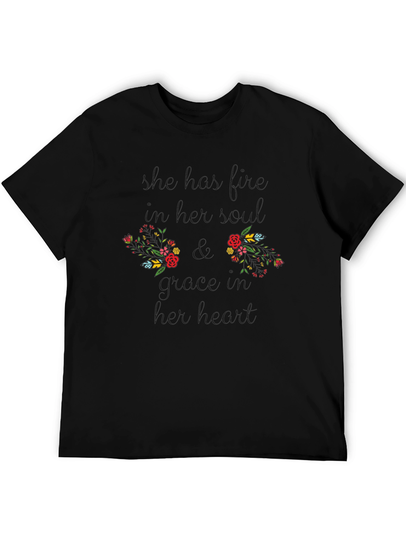 Floral Boobs Grow Heart Black Graphic T-Shirt