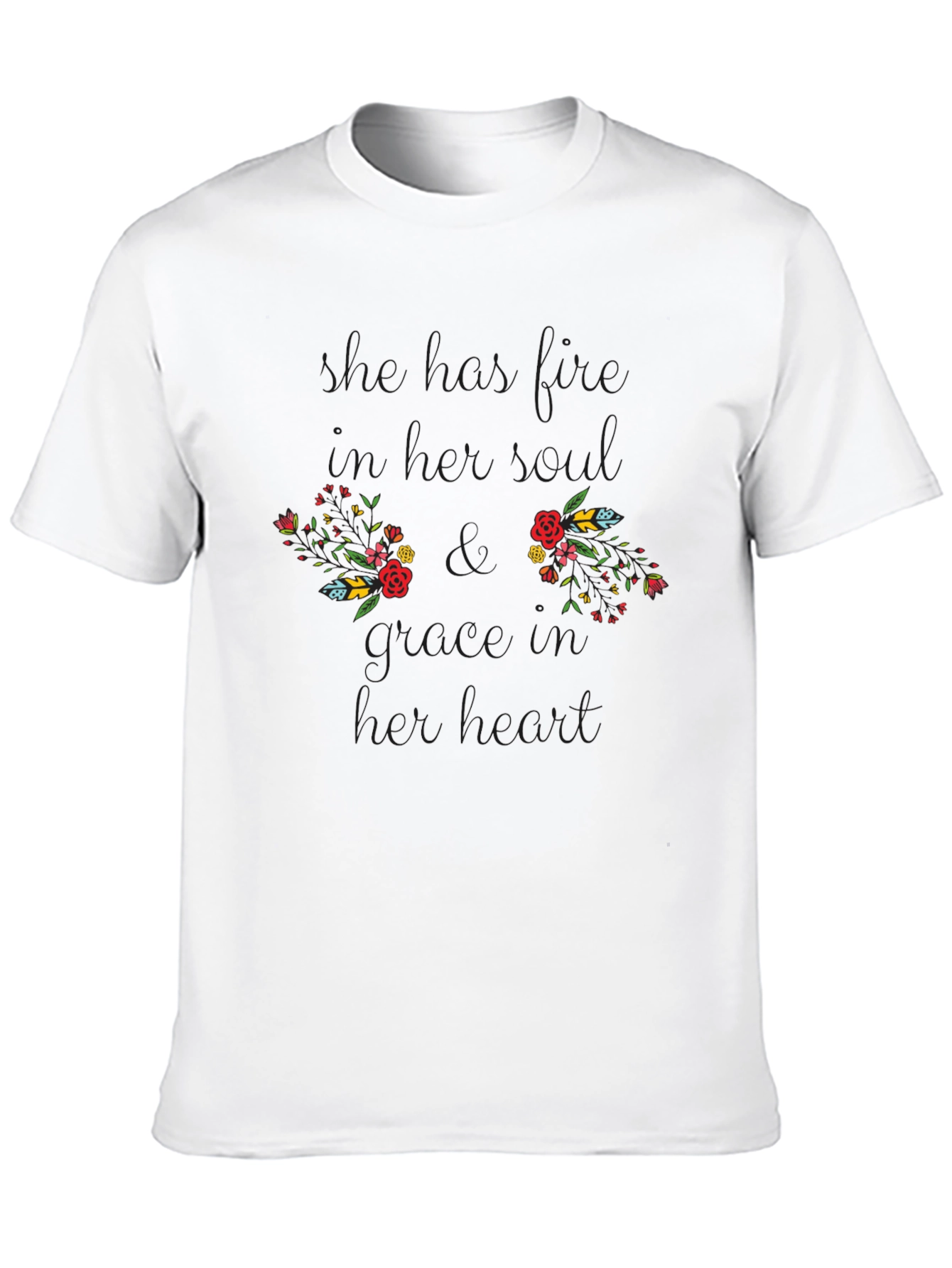 Floral Boobs Grow Heart Black Graphic T-Shirt