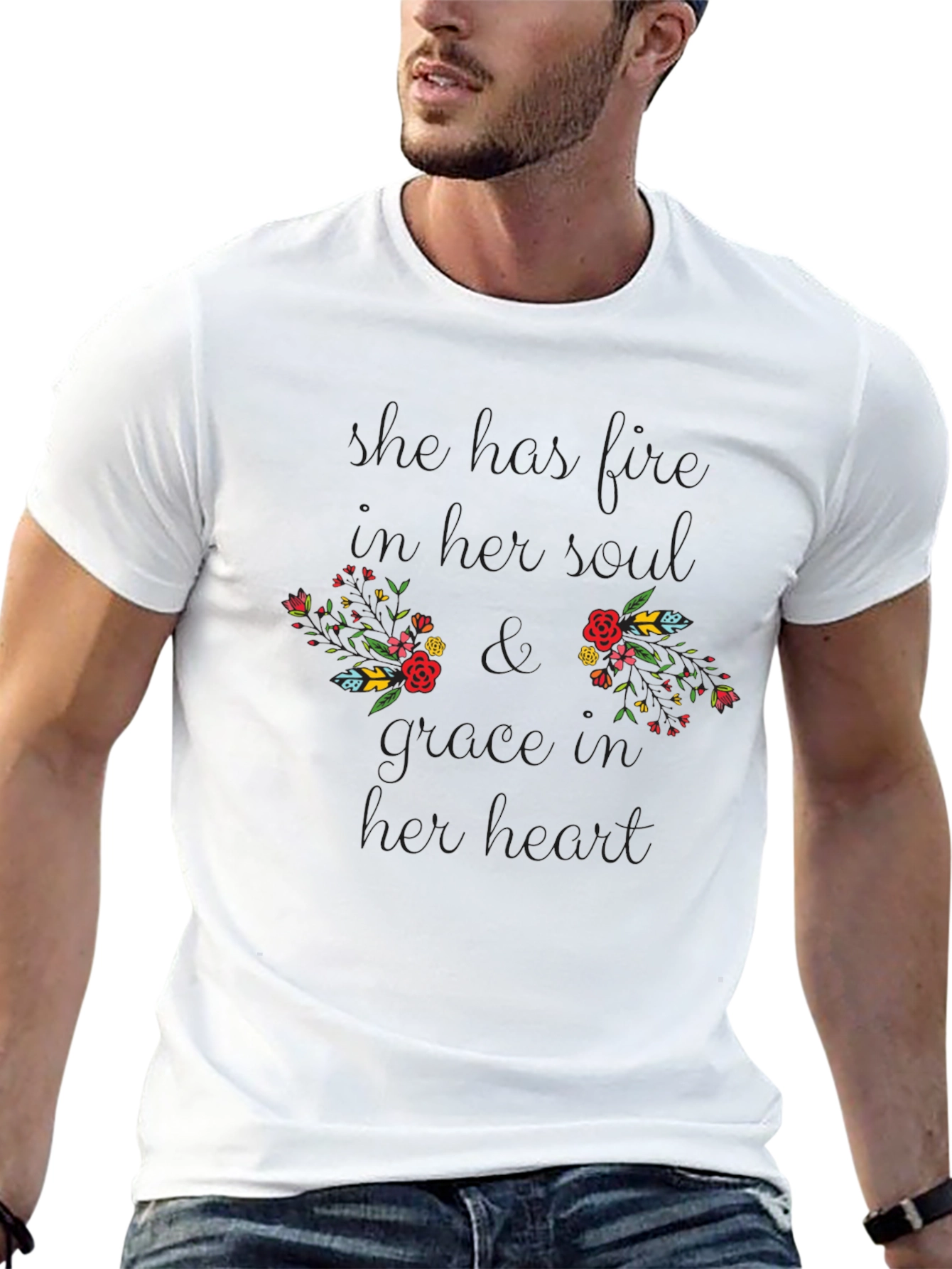 Floral Boobs Grow Heart Black Graphic T-Shirt