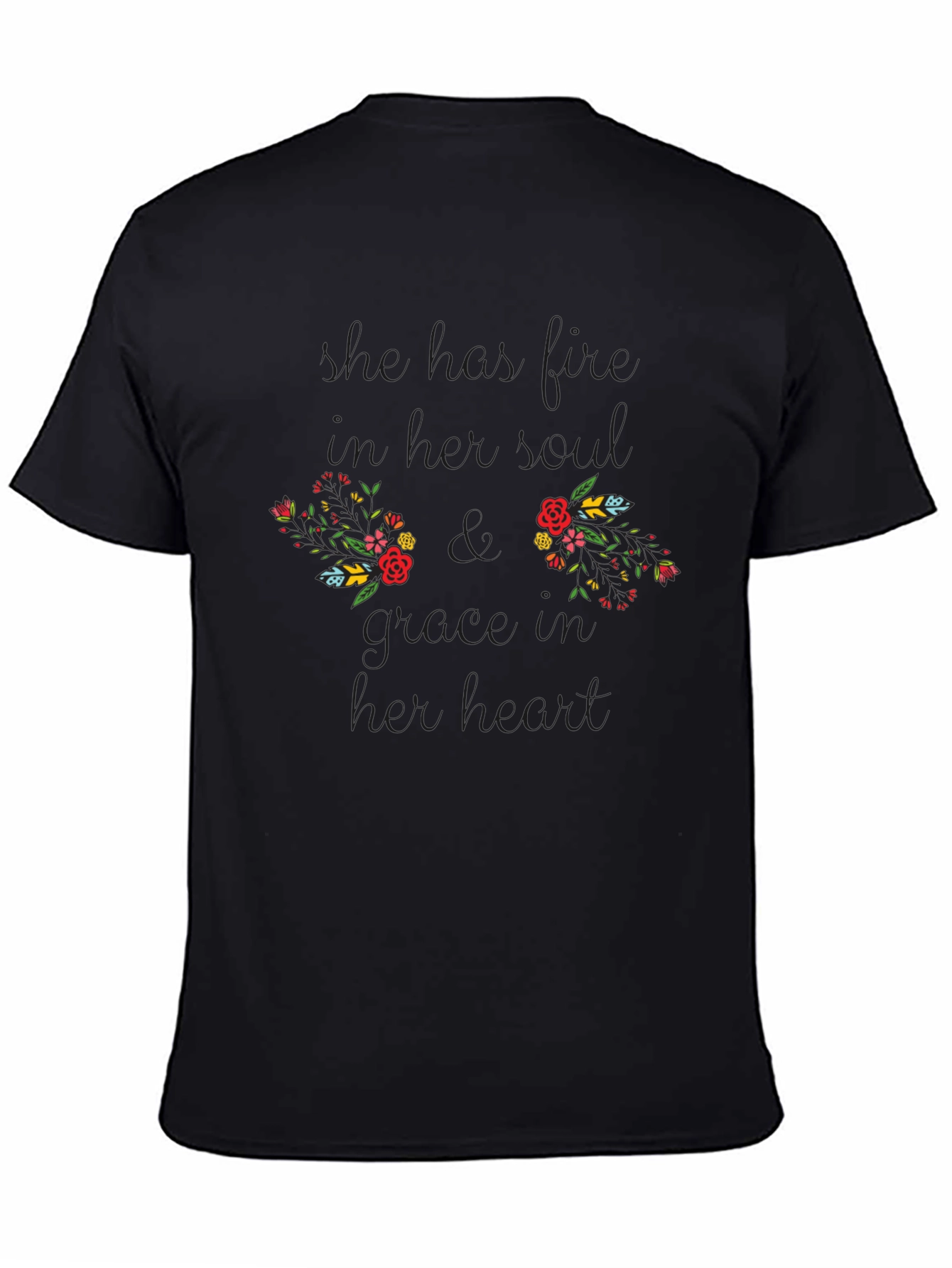 Floral Boobs Grow Heart Black Graphic T-Shirt