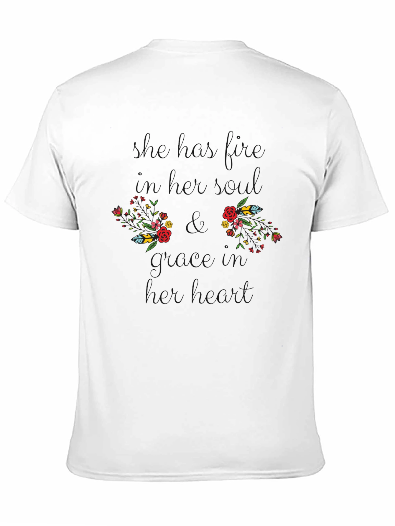 Floral Boobs Grow Heart Black Graphic T-Shirt