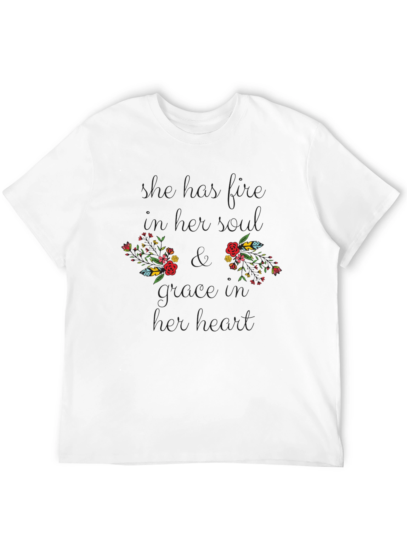 Floral Boobs Grow Heart Black Graphic T-Shirt