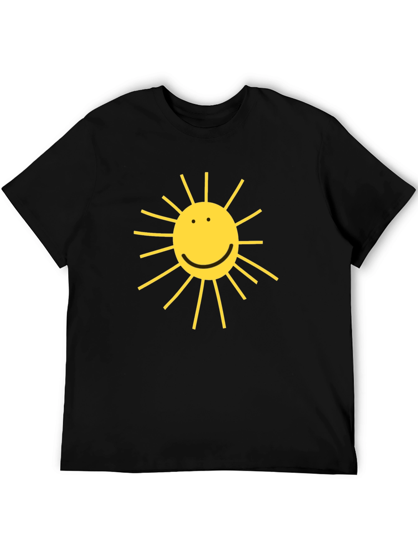 Black T-Shirt with Yellow Smiling Sun Graphic