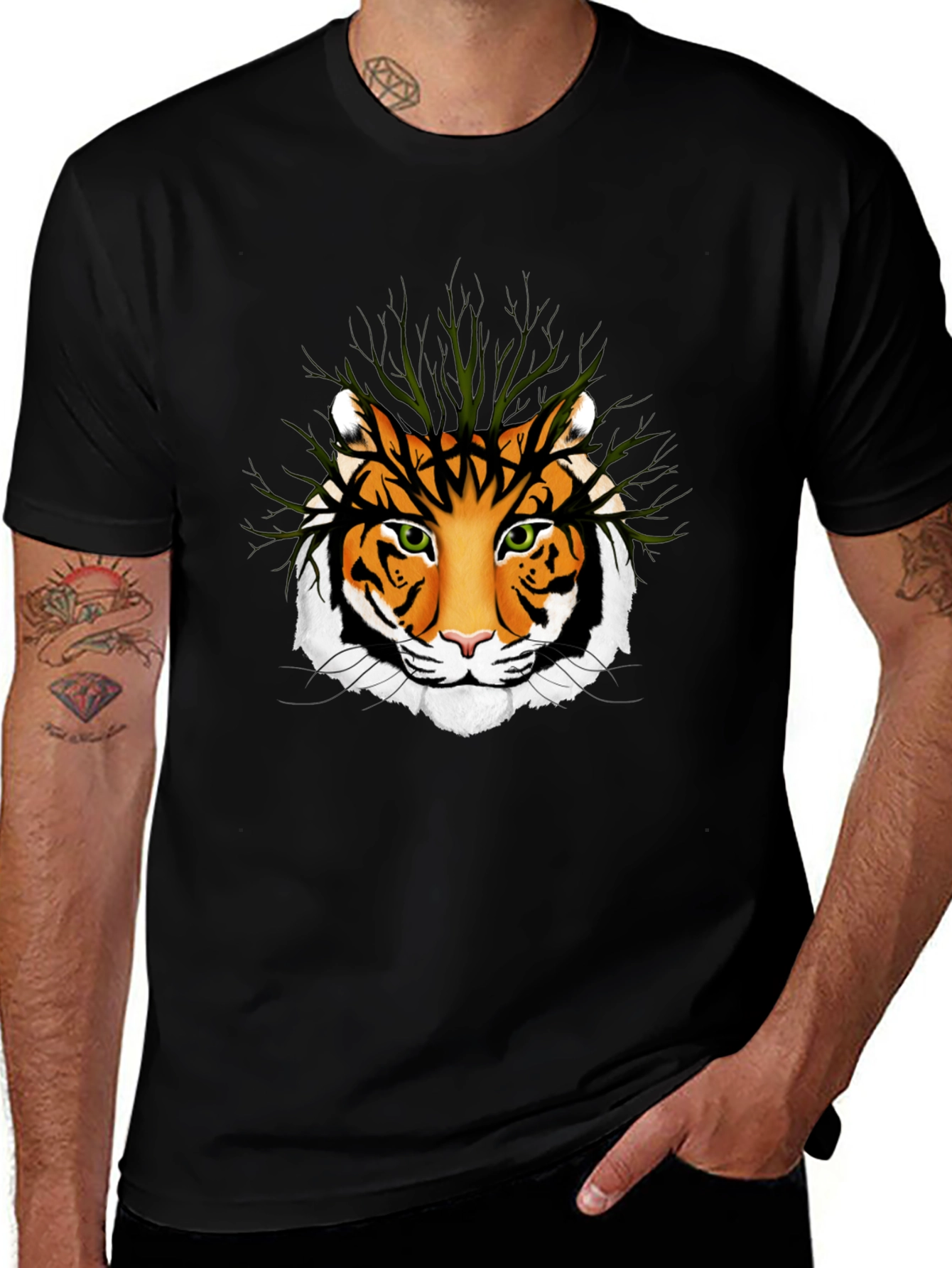 Tiger Face Graphic T-Shirt - Black