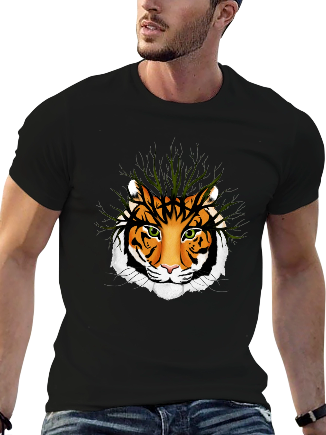 Tiger Face Graphic T-Shirt - Black