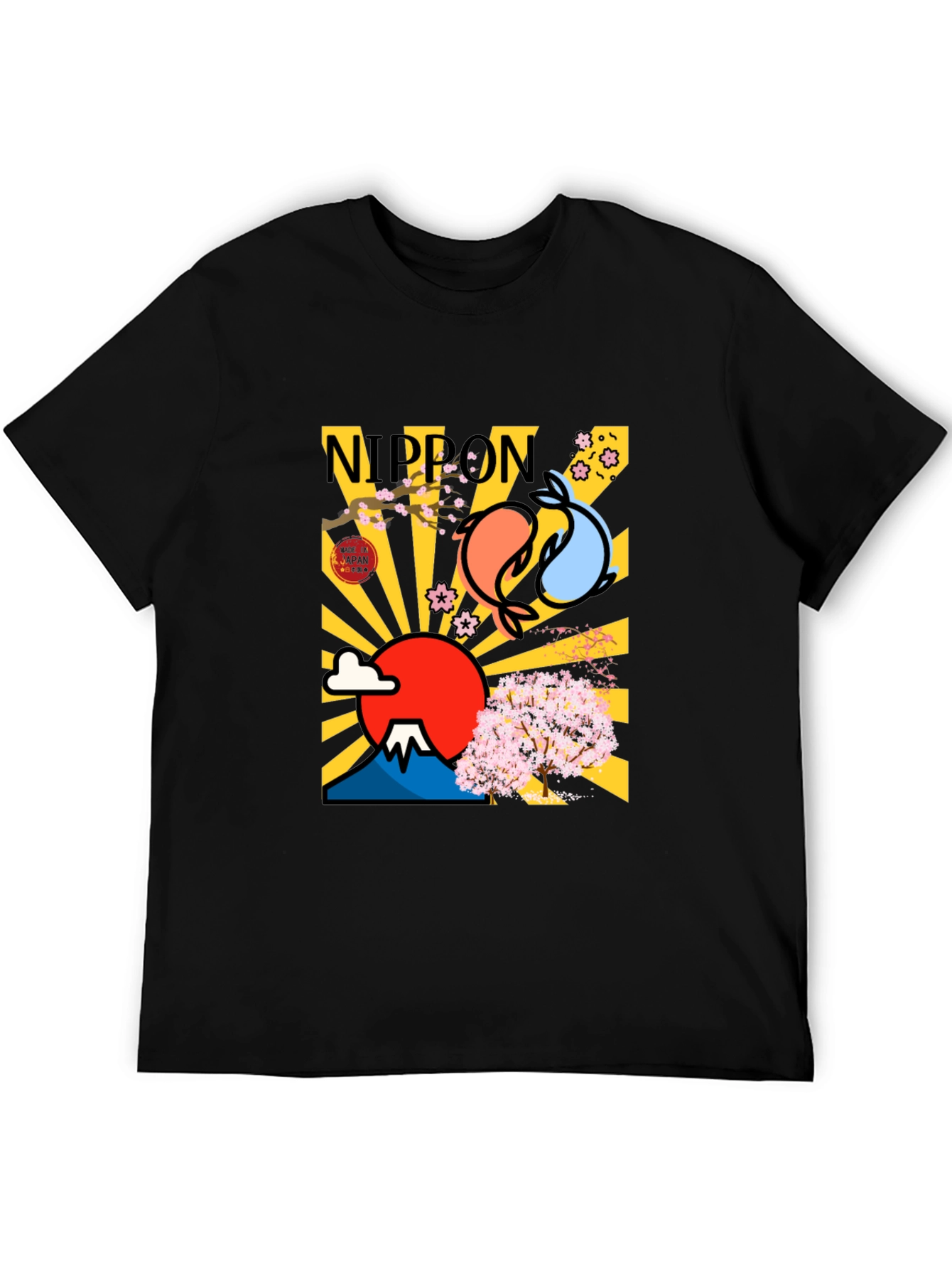 Nippon Japan Mount Fuji Koi Fish Graphic T-Shirt