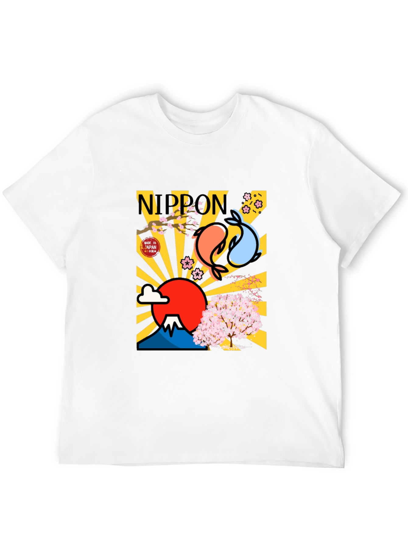 Nippon Japan Mount Fuji Koi Fish Graphic T-Shirt
