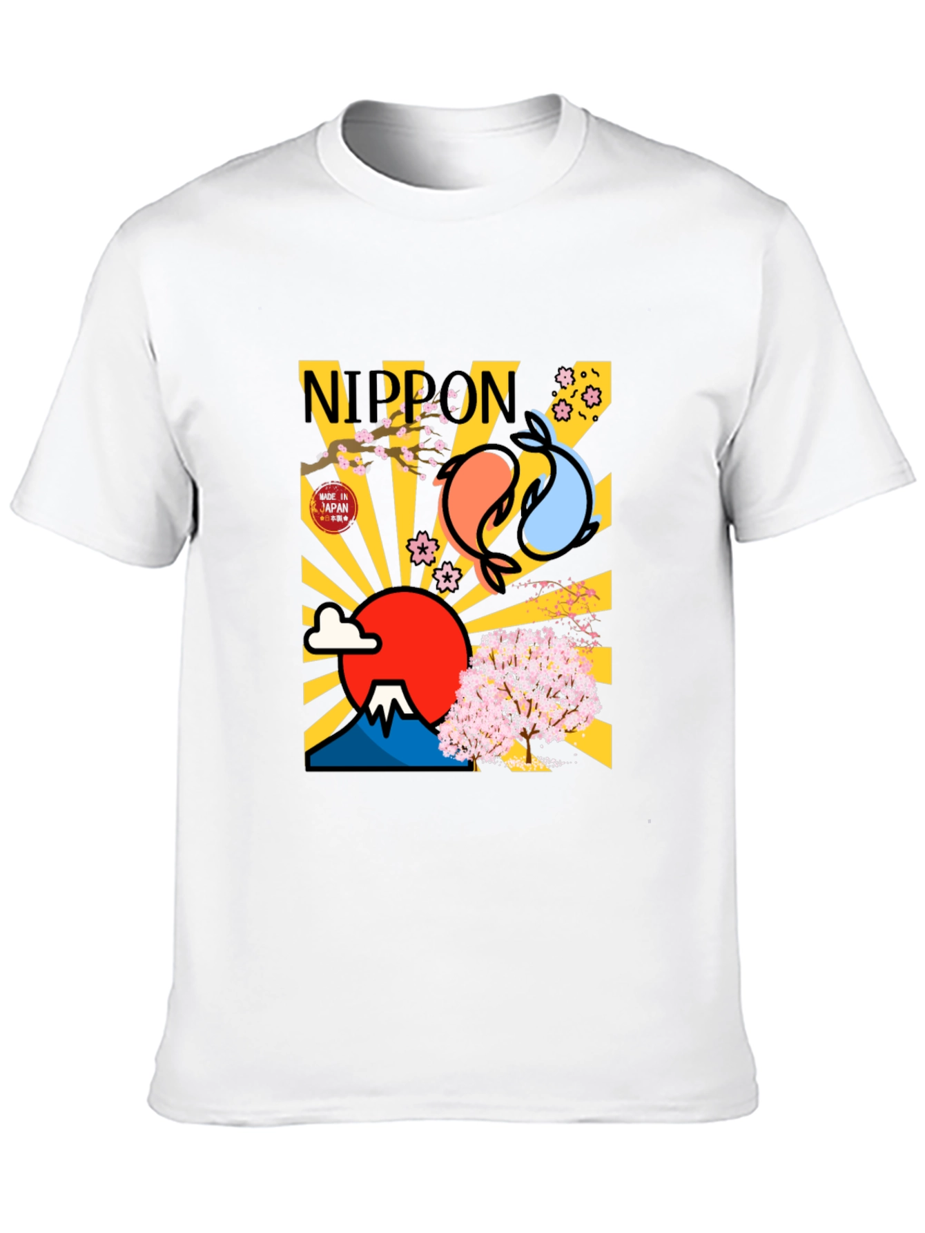 Nippon Japan Mount Fuji Koi Fish Graphic T-Shirt