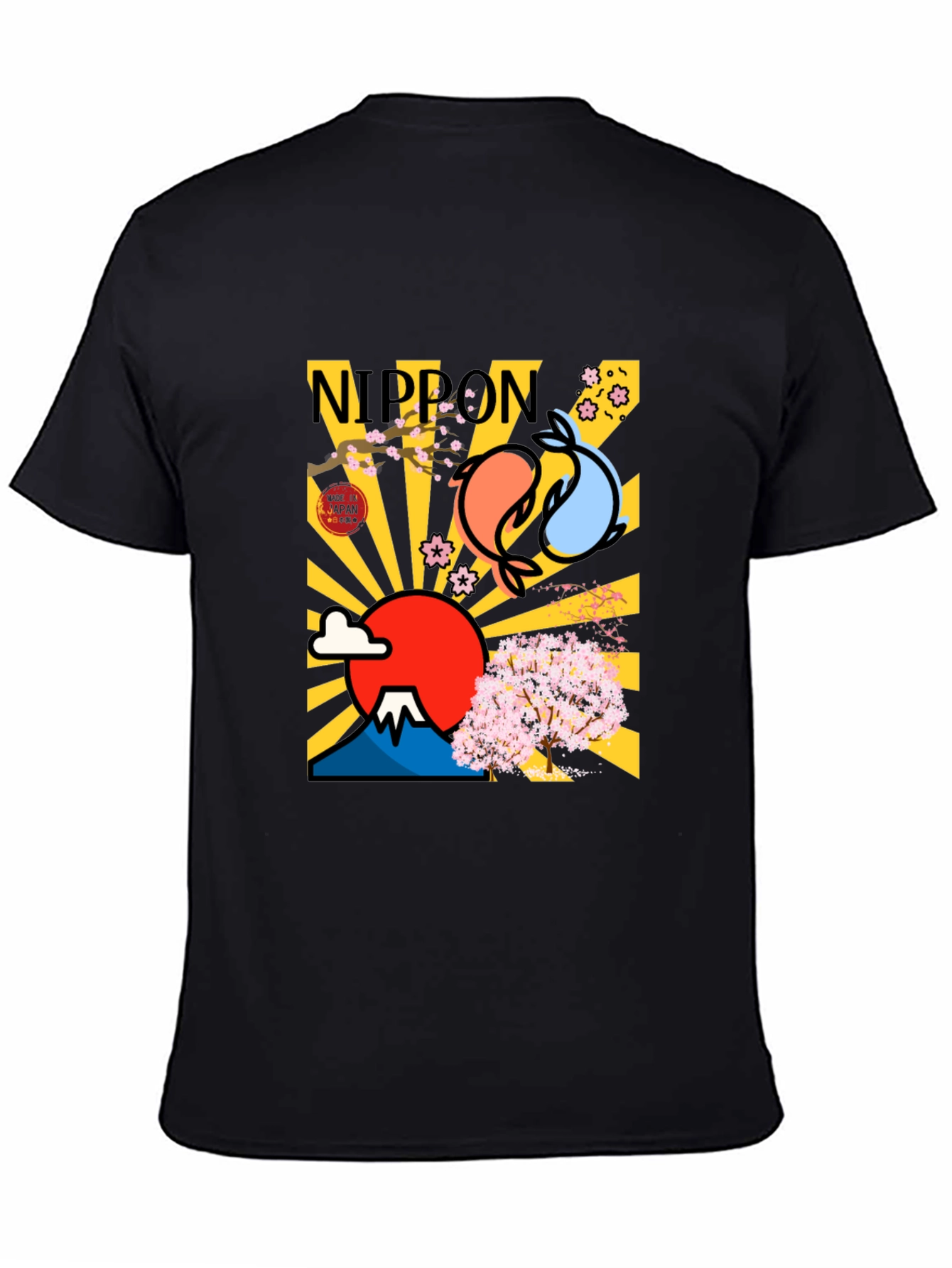 Nippon Japan Mount Fuji Koi Fish Graphic T-Shirt