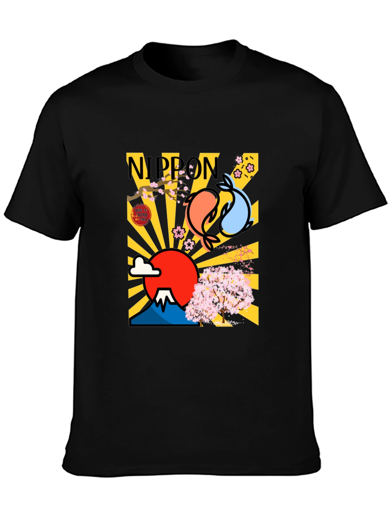Nippon Japan Mount Fuji Koi Fish Graphic T-Shirt