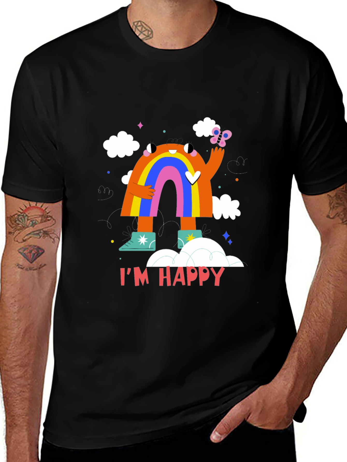 Im Happy Rainbow Monster Graphic Tee - Black
