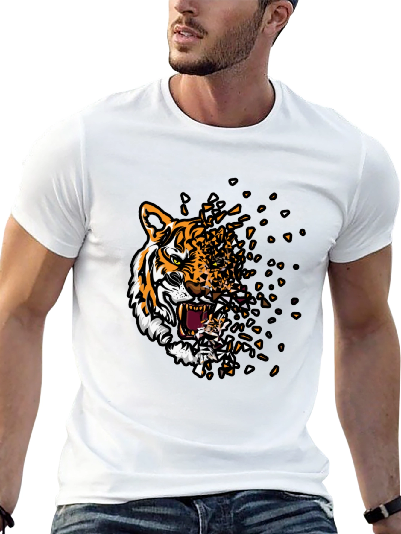 Tiger Graphic Print Mens Black T-Shirt