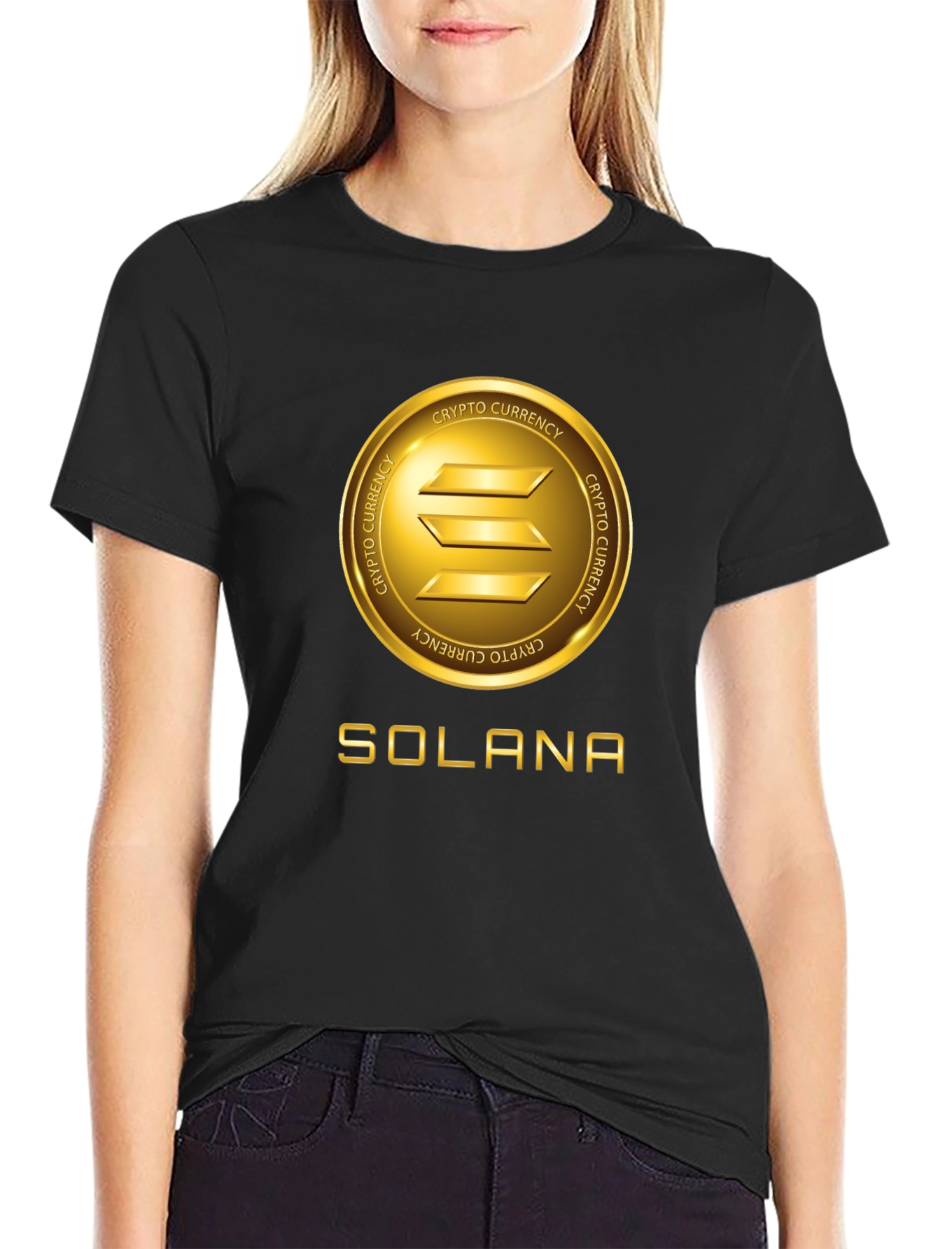 Solana Crypto Black T-Shirt - Gold Emblem Tee