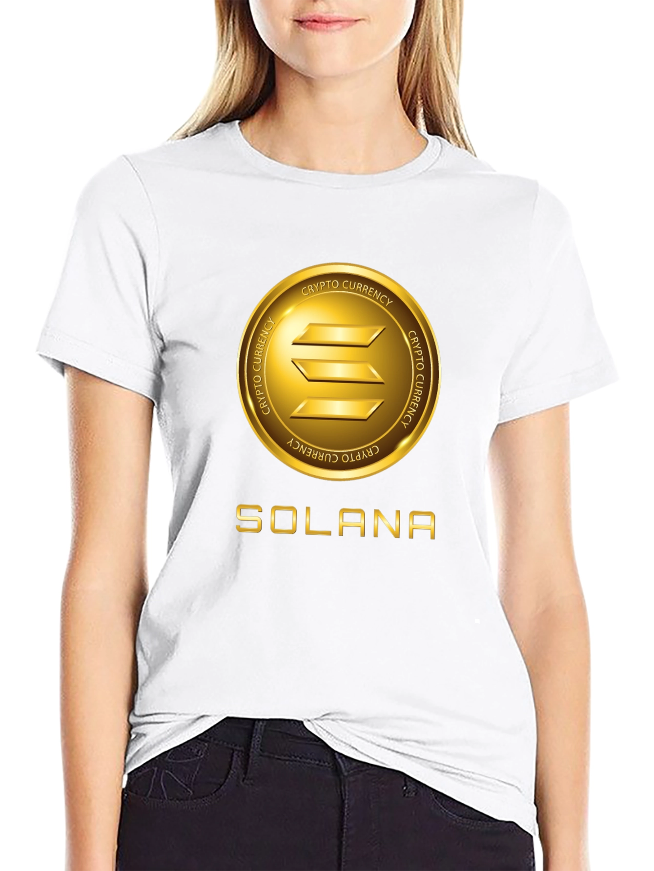 Solana Crypto Black T-Shirt - Gold Emblem Tee