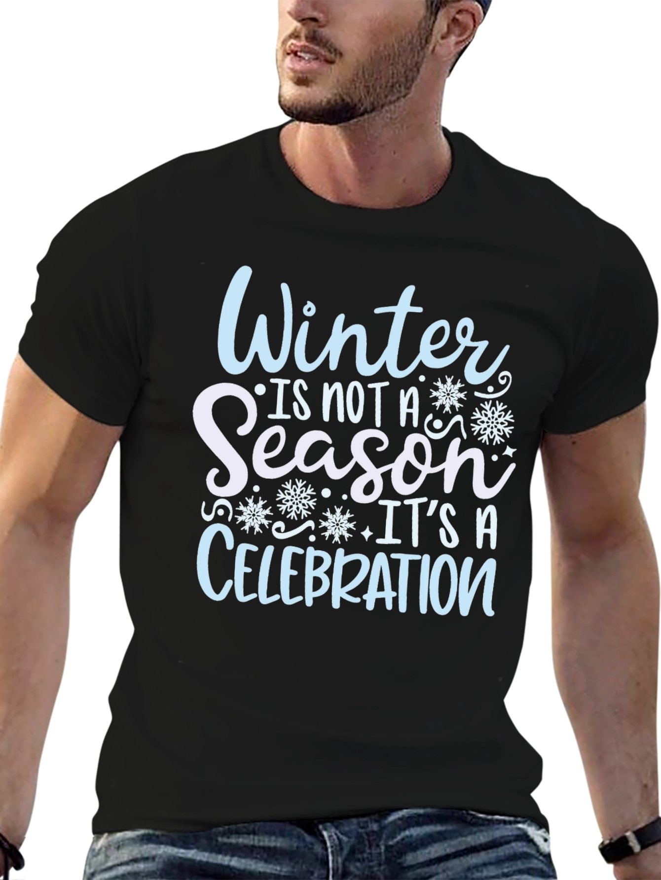 Winter Celebration Black Cotton T-Shirt
