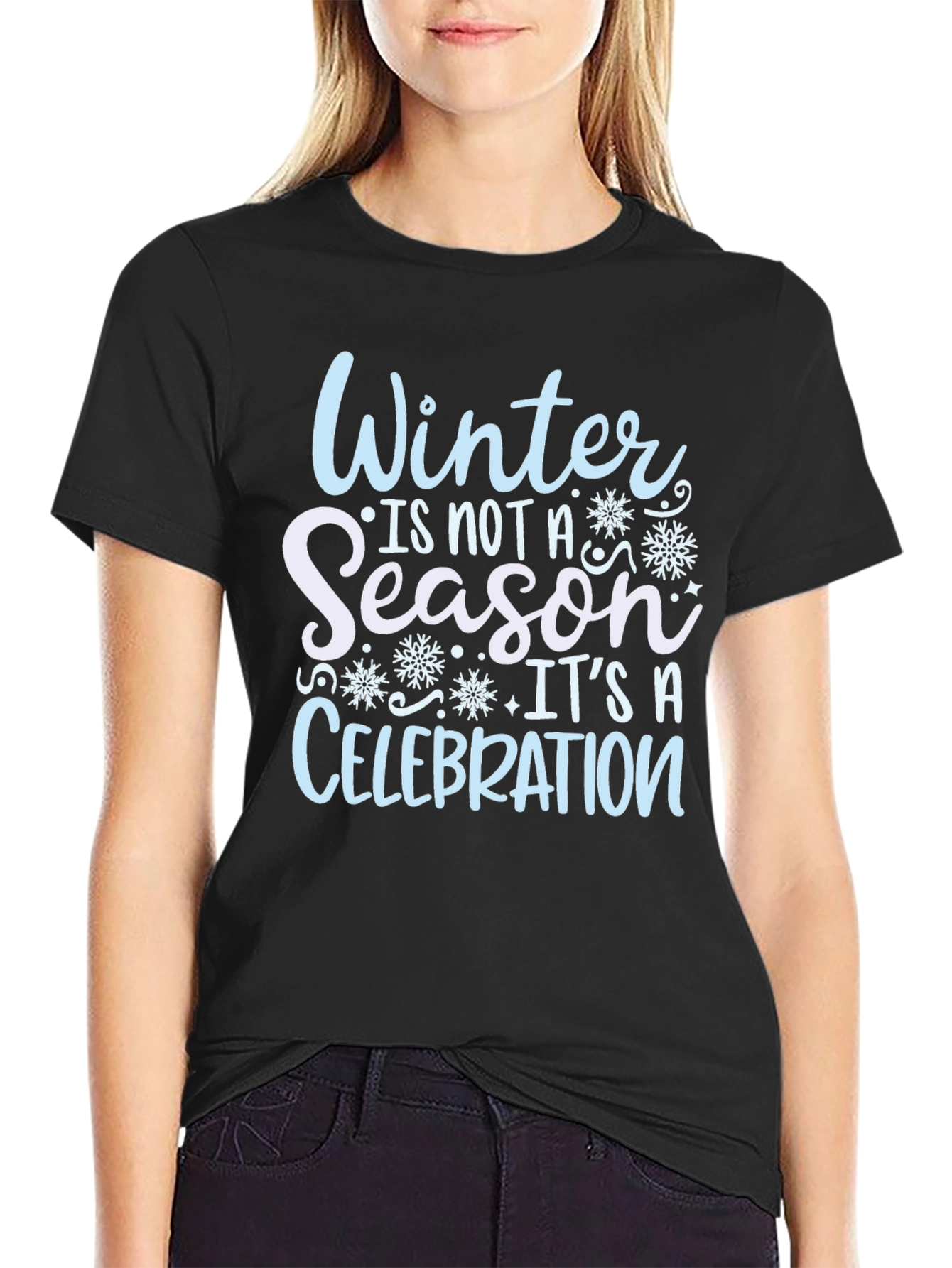 Winter Celebration Black Cotton T-Shirt