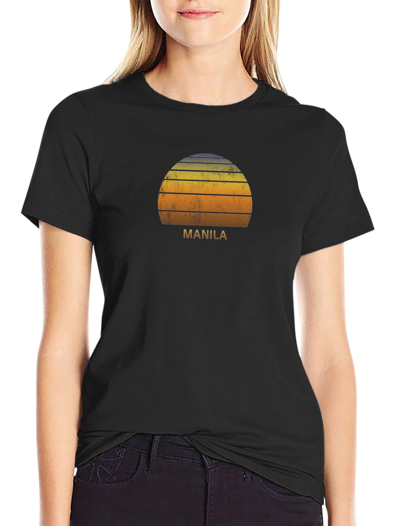 Manila Sunset Graphic Tee - Retro Style Black T-Shirt