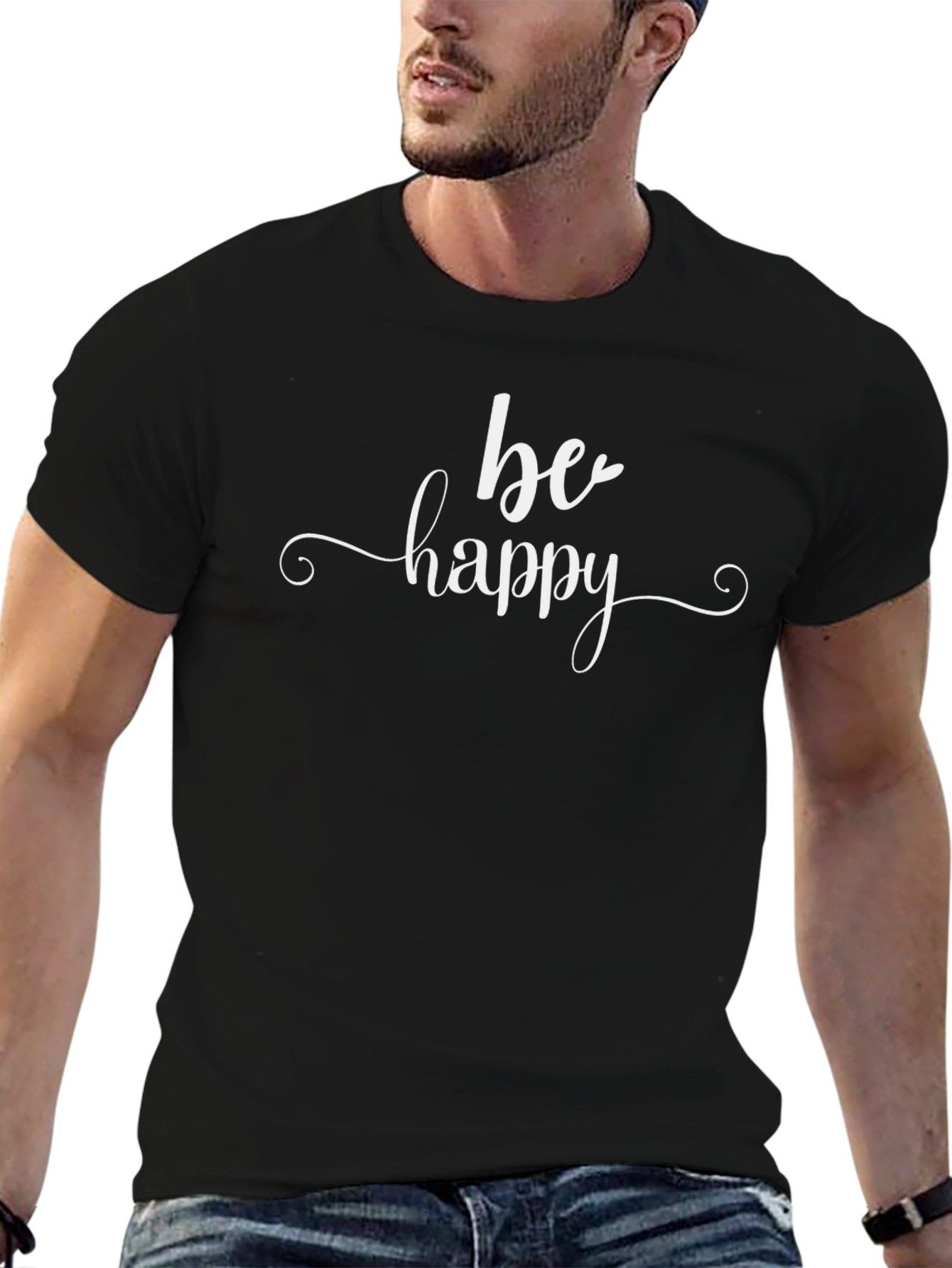 Be Happy Graphic Tee - Black Cotton Comfort