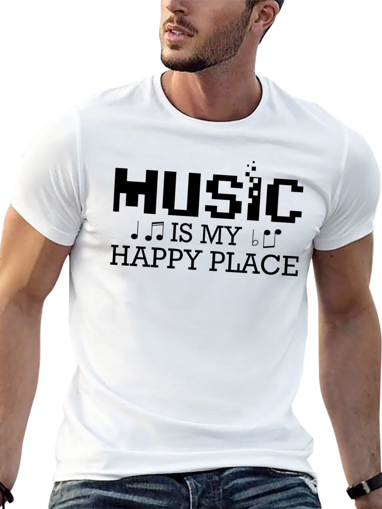 Music is My Happy Place Black T-Shirt