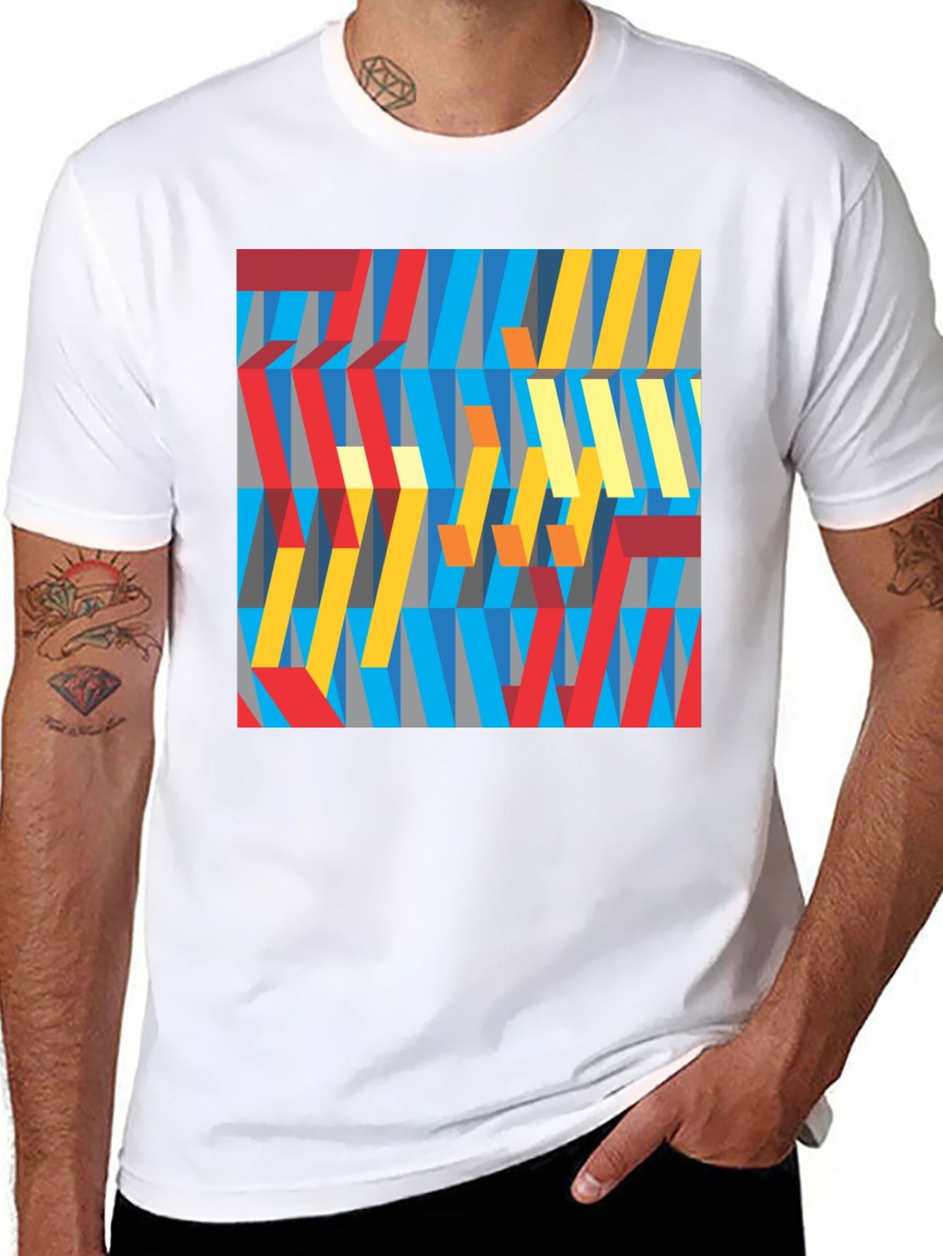 Abstract Geometric Pattern Graphic Tee - Black