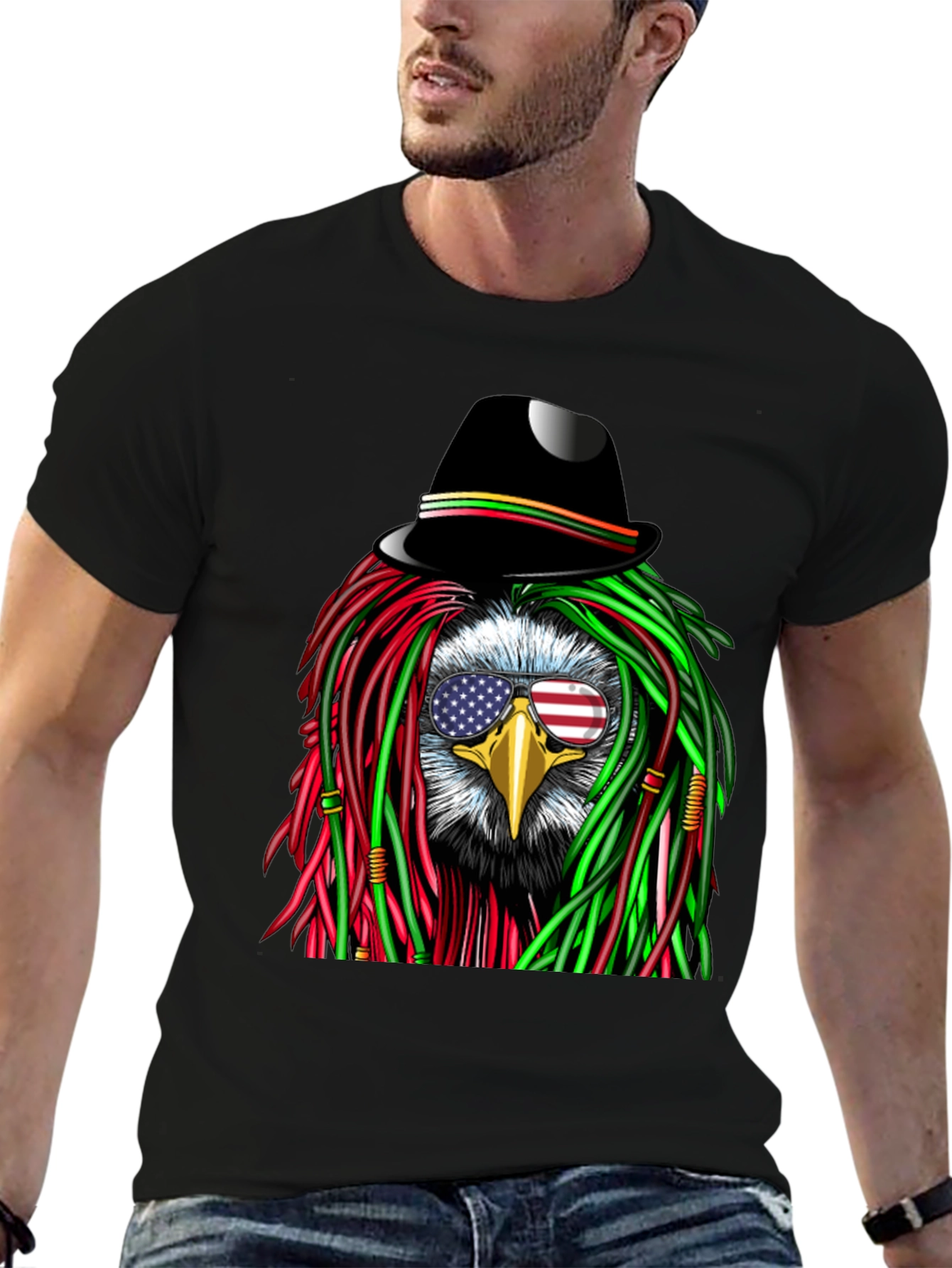 Eagle Rasta T-Shirt with American Flag Glasses