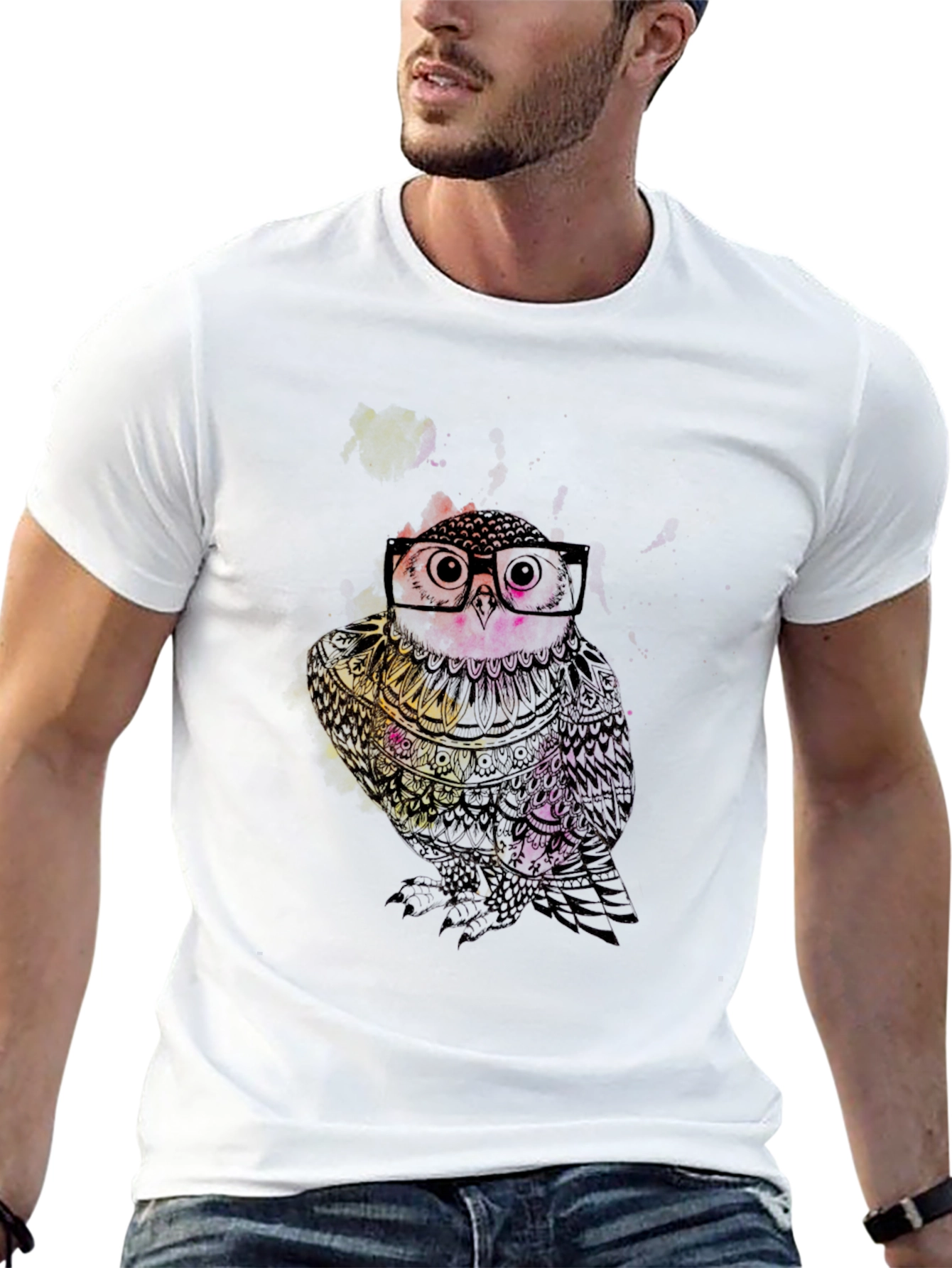Stylish Owl Graphic Print Black T-Shirt