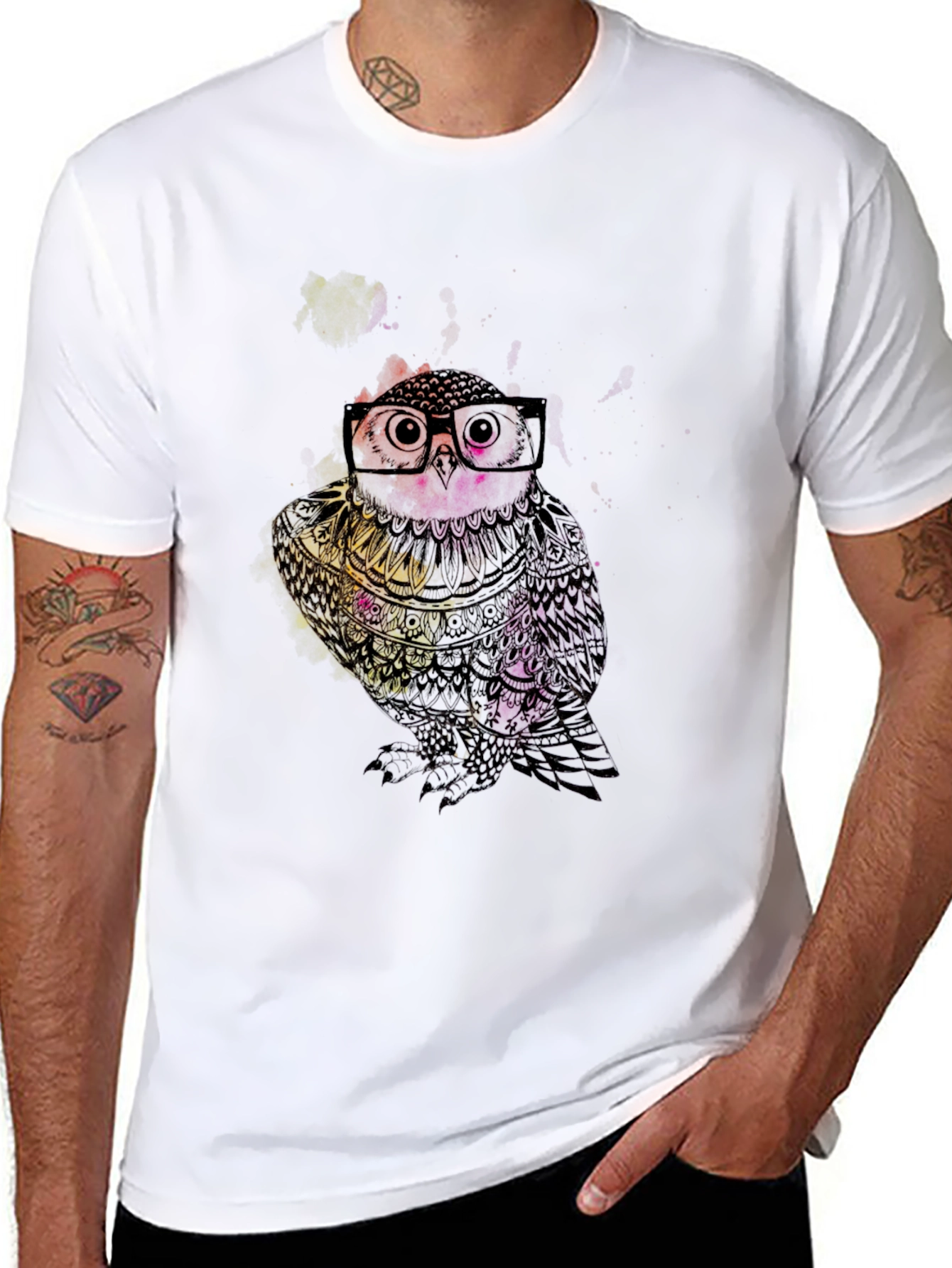 Stylish Owl Graphic Print Black T-Shirt