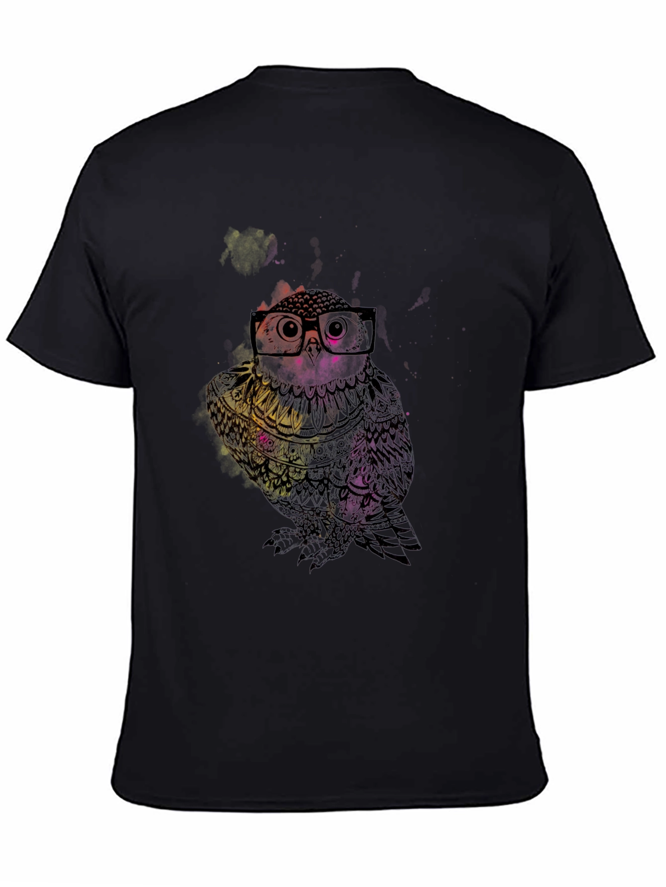 Stylish Owl Graphic Print Black T-Shirt