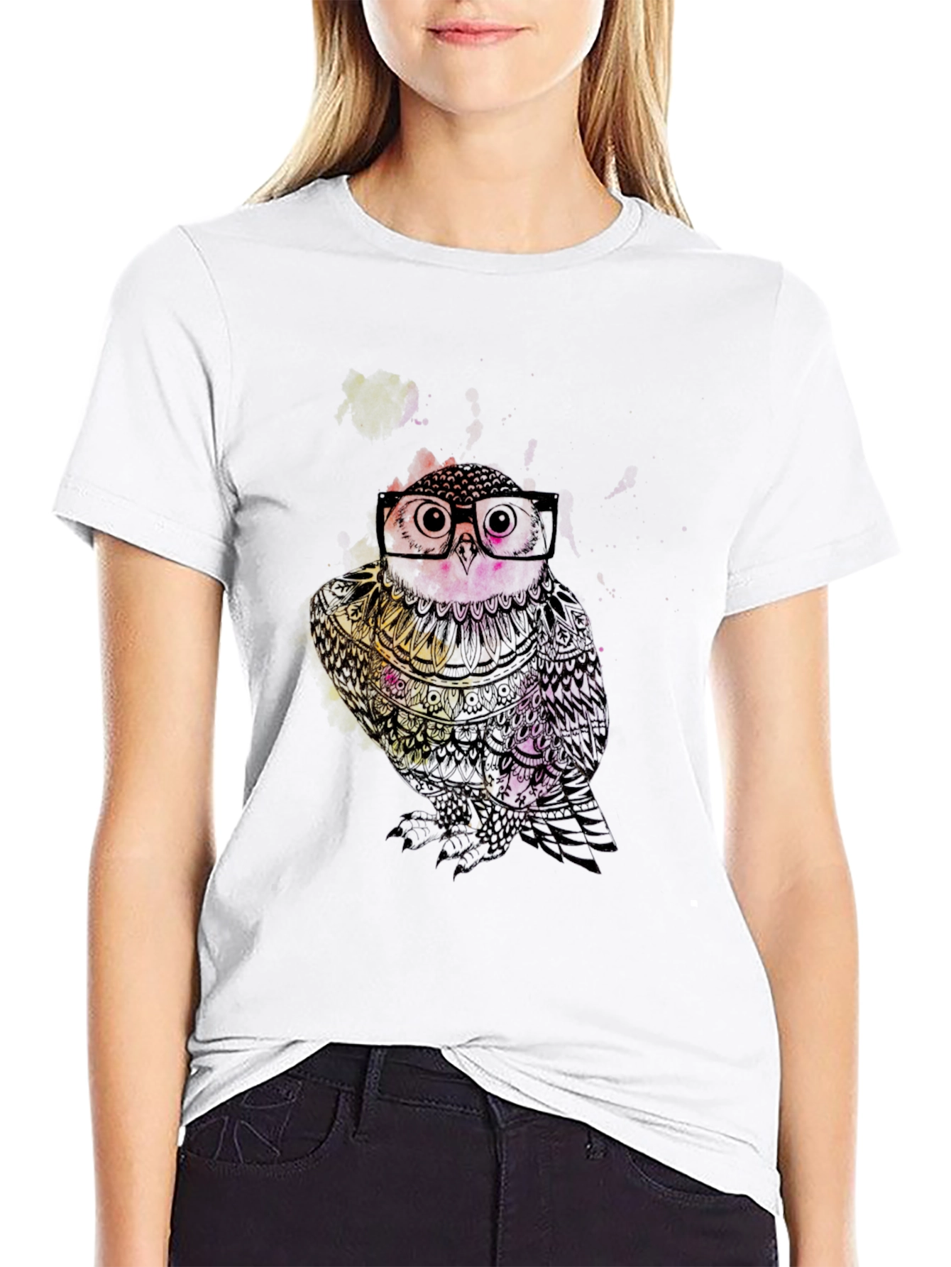 Stylish Owl Graphic Print Black T-Shirt