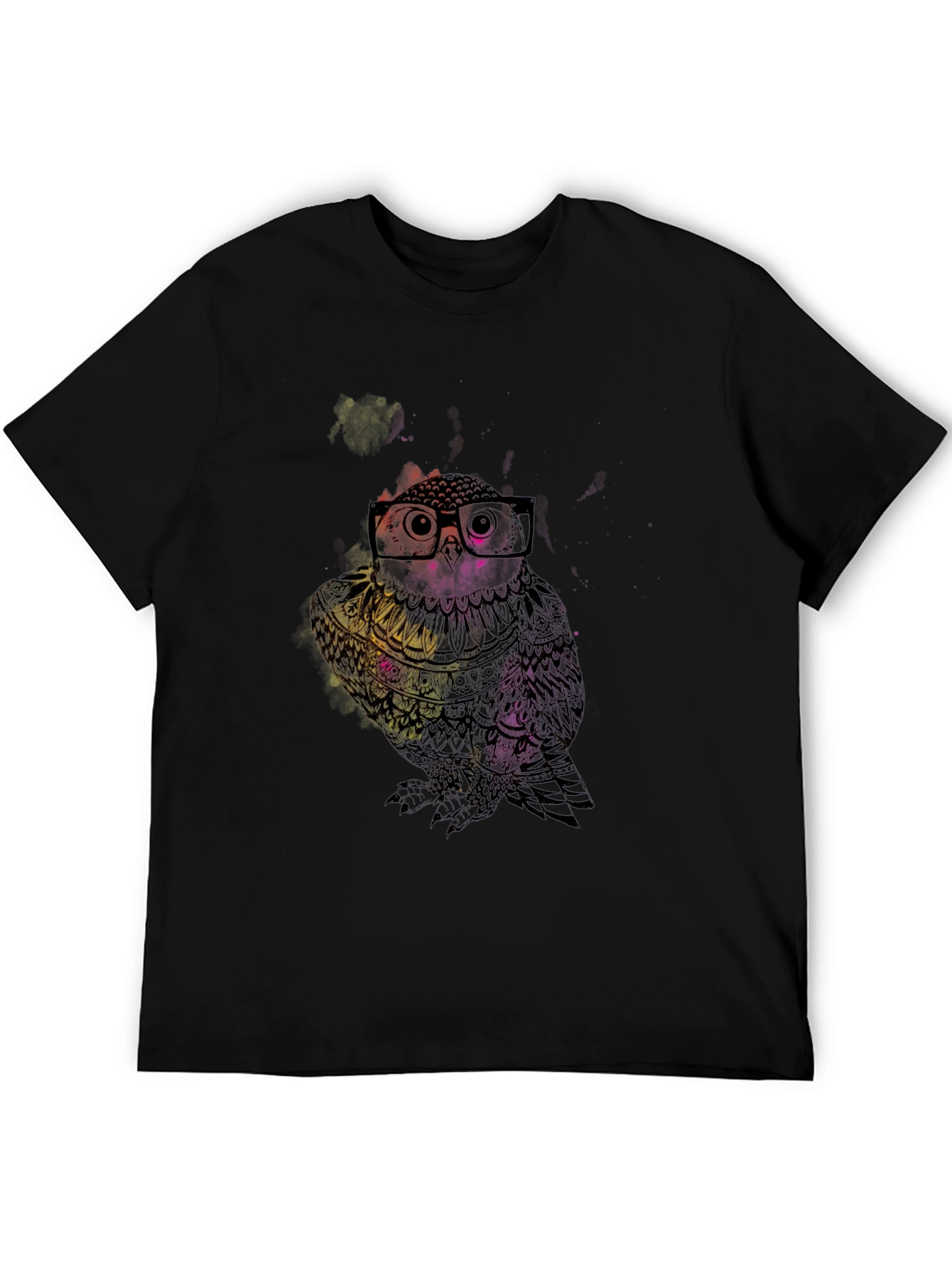 Stylish Owl Graphic Print Black T-Shirt
