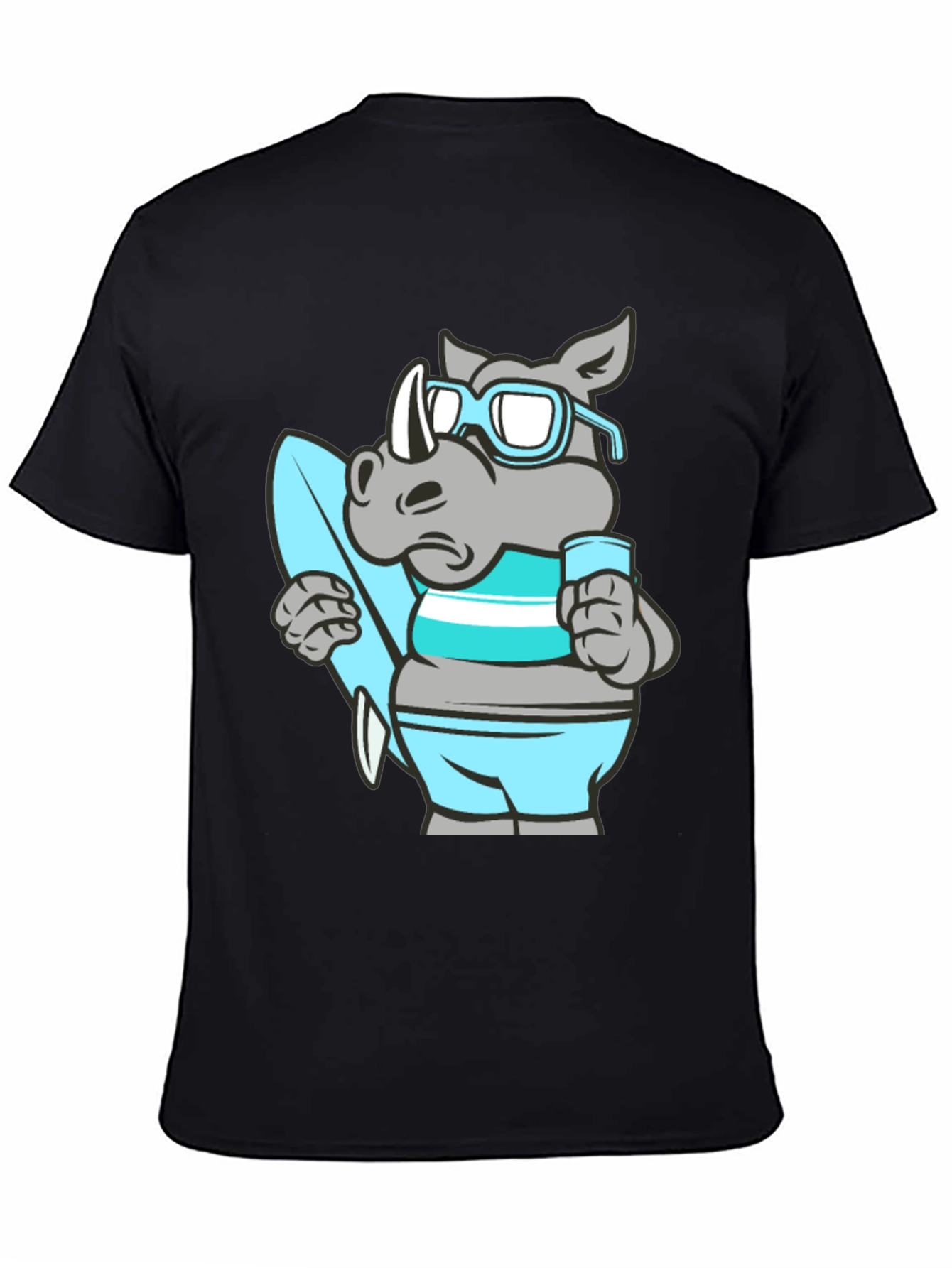 Surfing Rhino Black T-Shirt