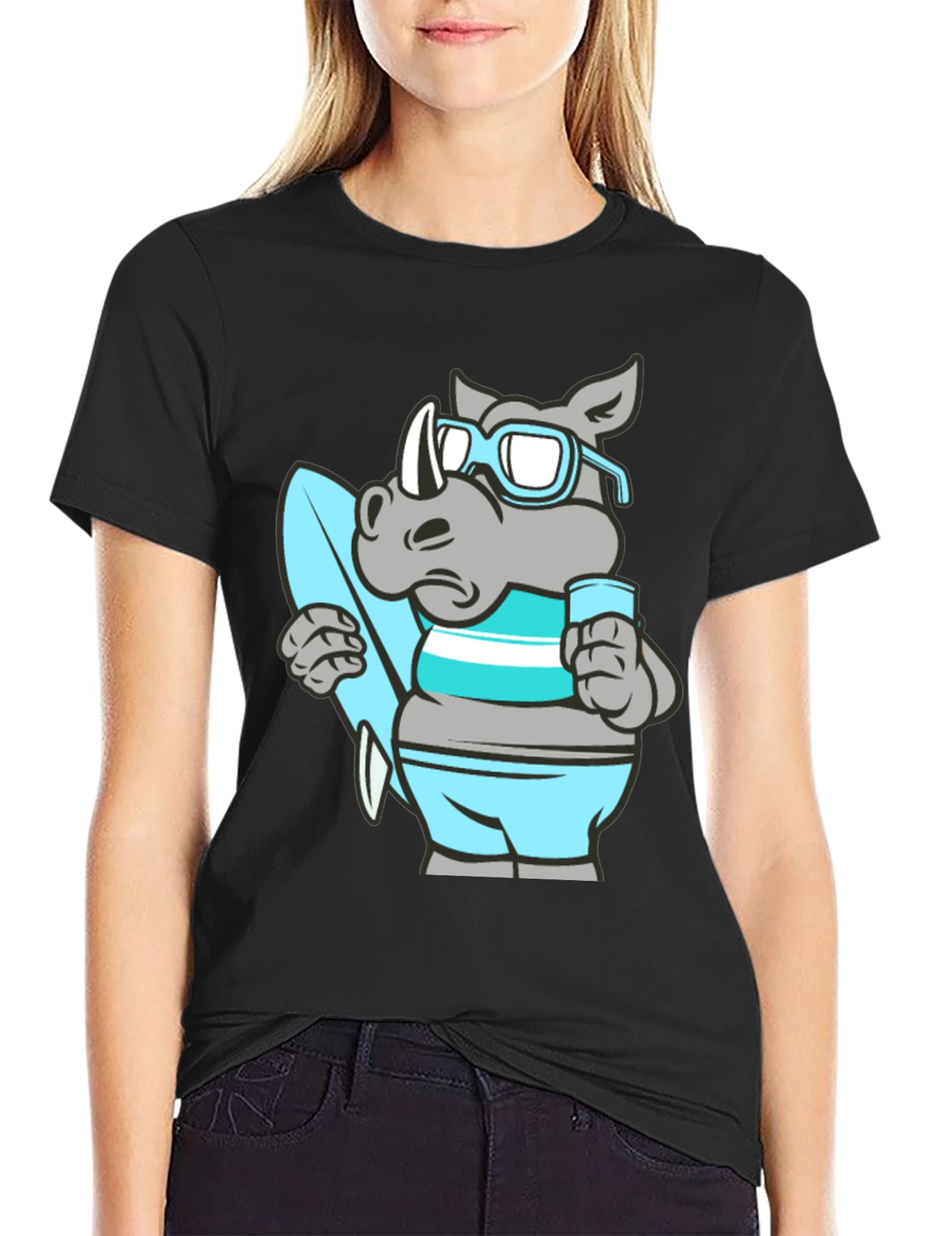 Surfing Rhino Black T-Shirt